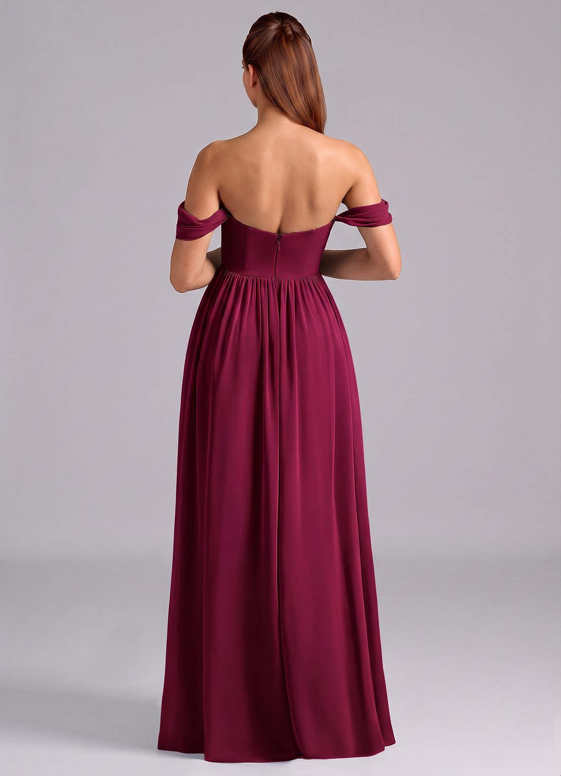 Azazie Saige At-home Try On Dresses A-Line Pleated Chiffon Floor-Length Dress image1