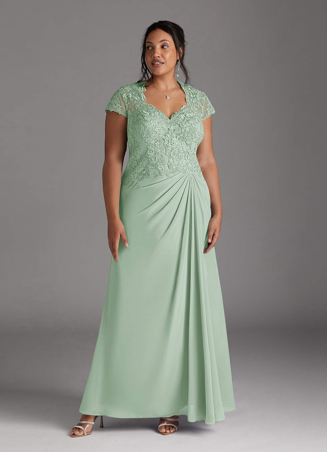 Azazie Junie Mère de la mariée Robes Robe Trapèze en Mousseline de soie Dentelle Agave image1