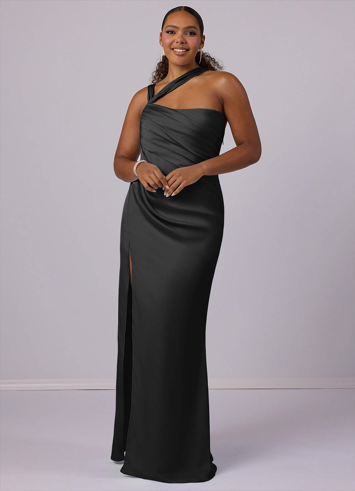 Barbie ♥ Azazie Bridesmaid Dresses Mermaid One Shoulder Stretch Satin Floor-Length Dress image5