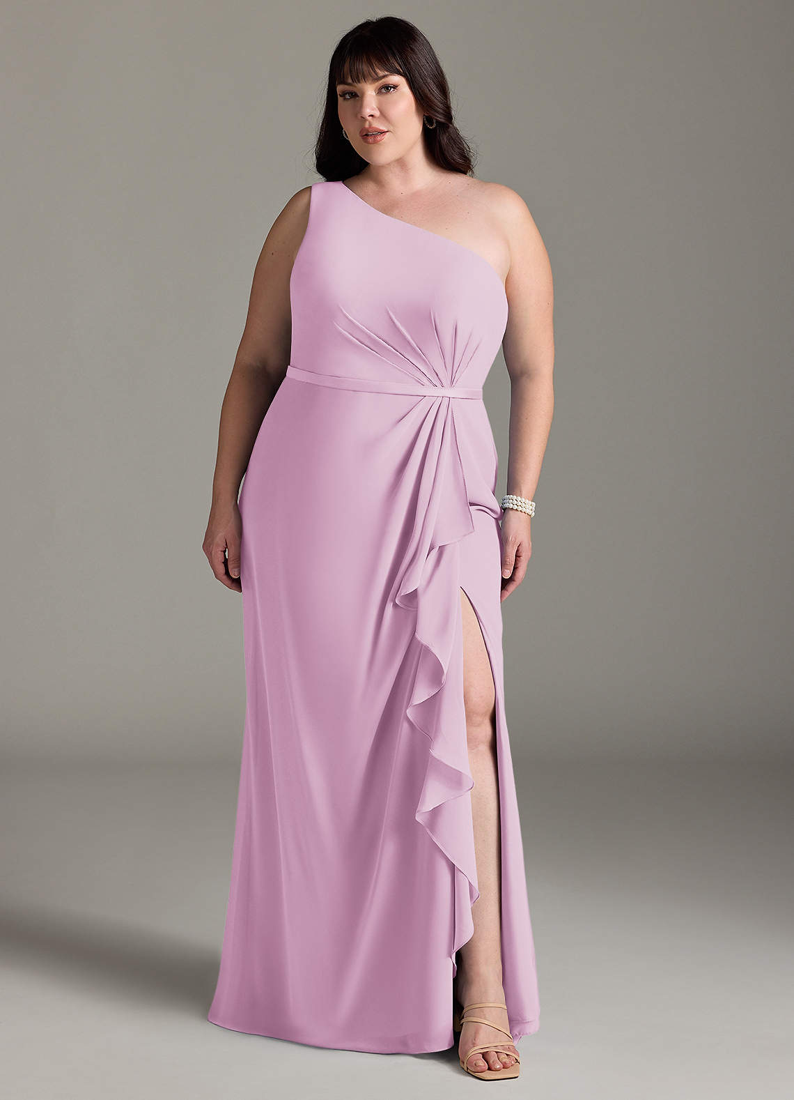 Azazie Liza Bridesmaid Dresses Candy Pink Mermaid One Shoulder Chiffon Dress image1