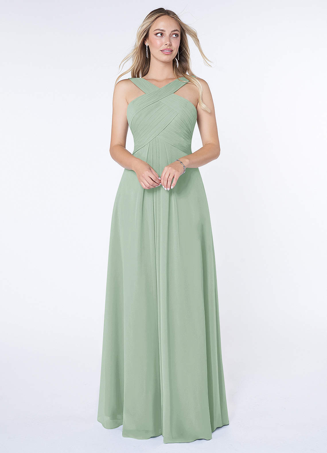 Azazie Kaleigh Bridesmaid Dresses Agave A-Line Pleated Chiffon Dress image1