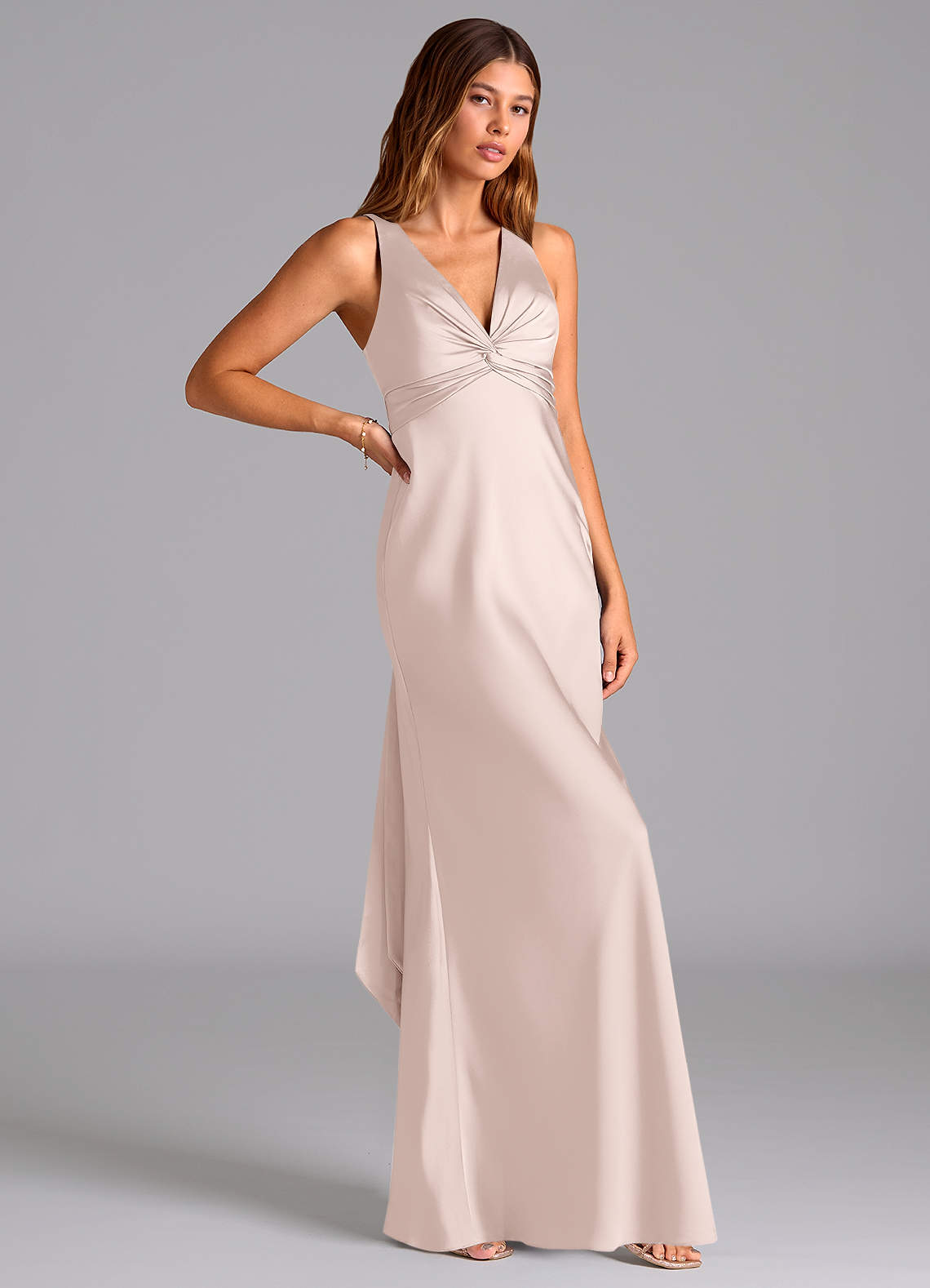 Azazie Hati Bridesmaid Dresses Blushing Pink Mermaid Stretch Satin Dress image1