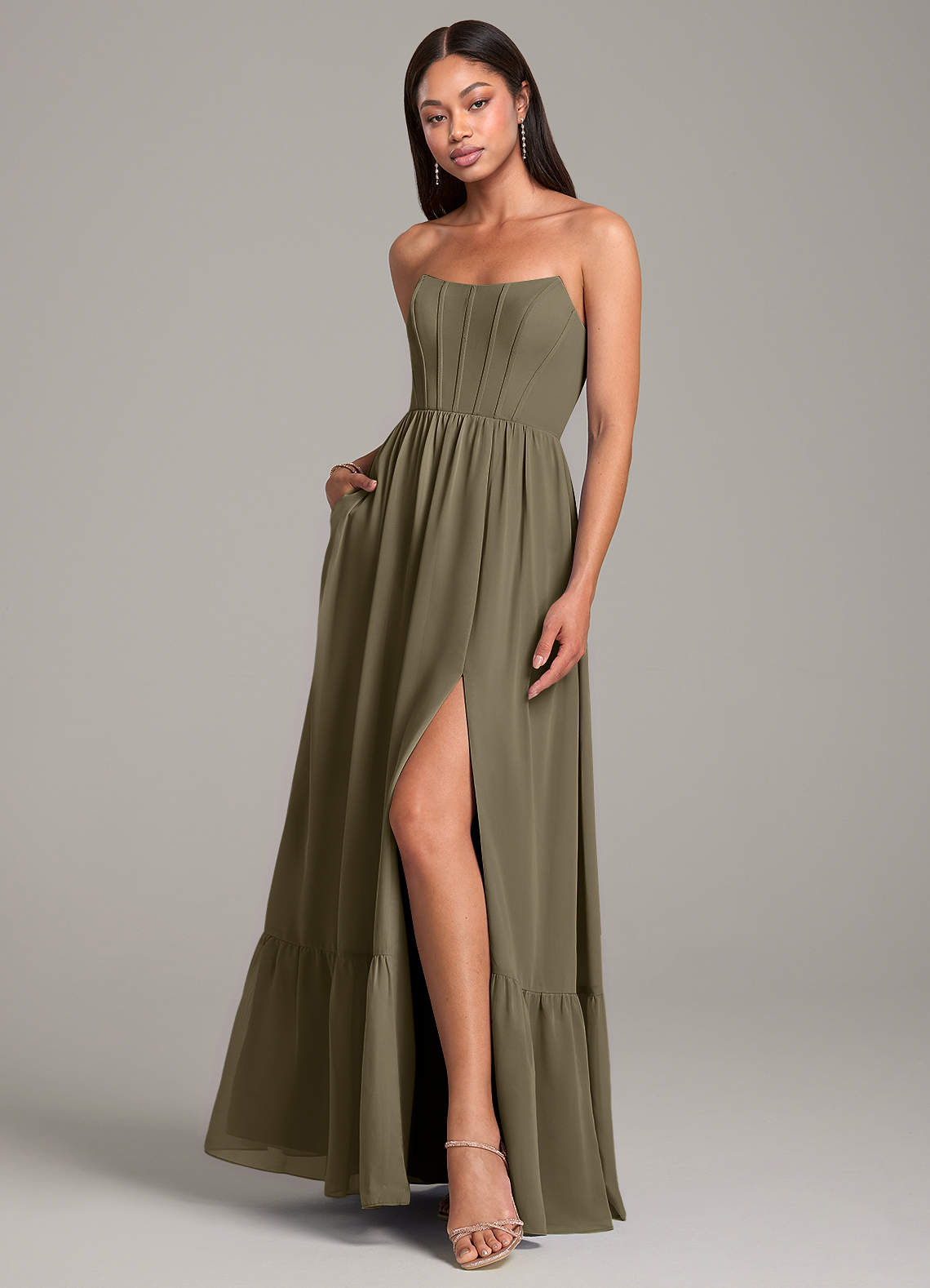 green emerald velvet dress Green Chiffon A Line V Neck Bridesmaid Dresses, PB182