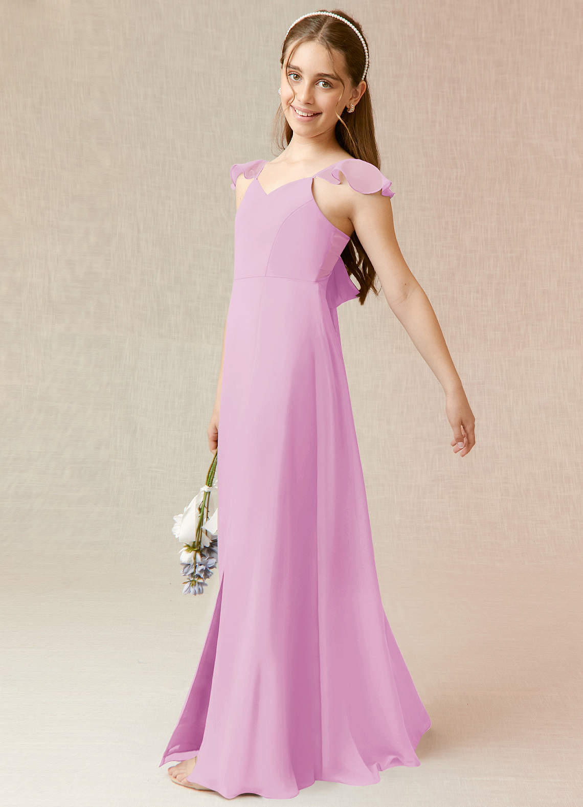 Azazie Everett Junior Vestido de Rosa Caramelo de Gasa de Corte En A image2