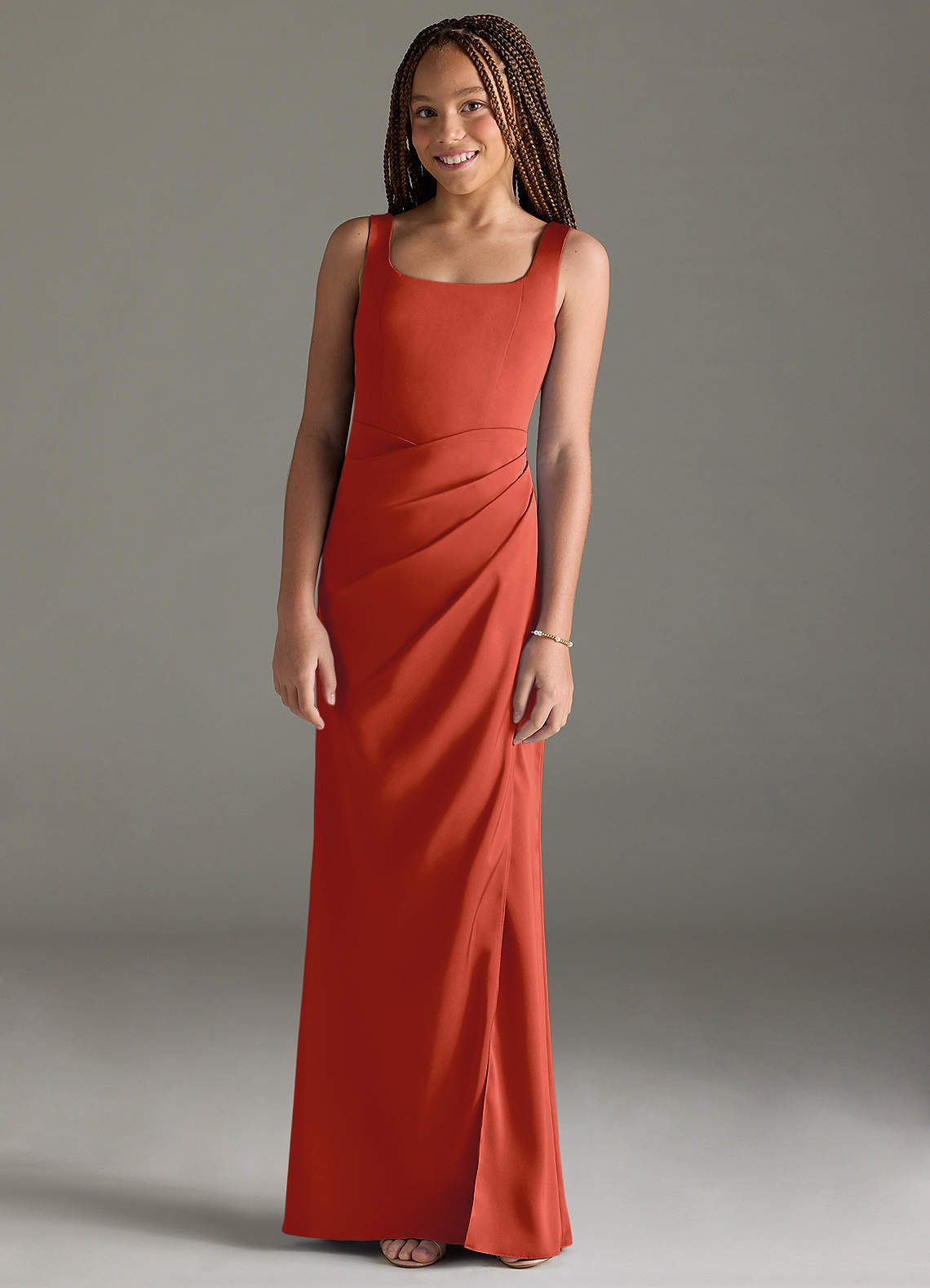 Azazie Mero Junior Meerjungfrau-Linie Plissee Stretch-Satin Kleid Rost image1