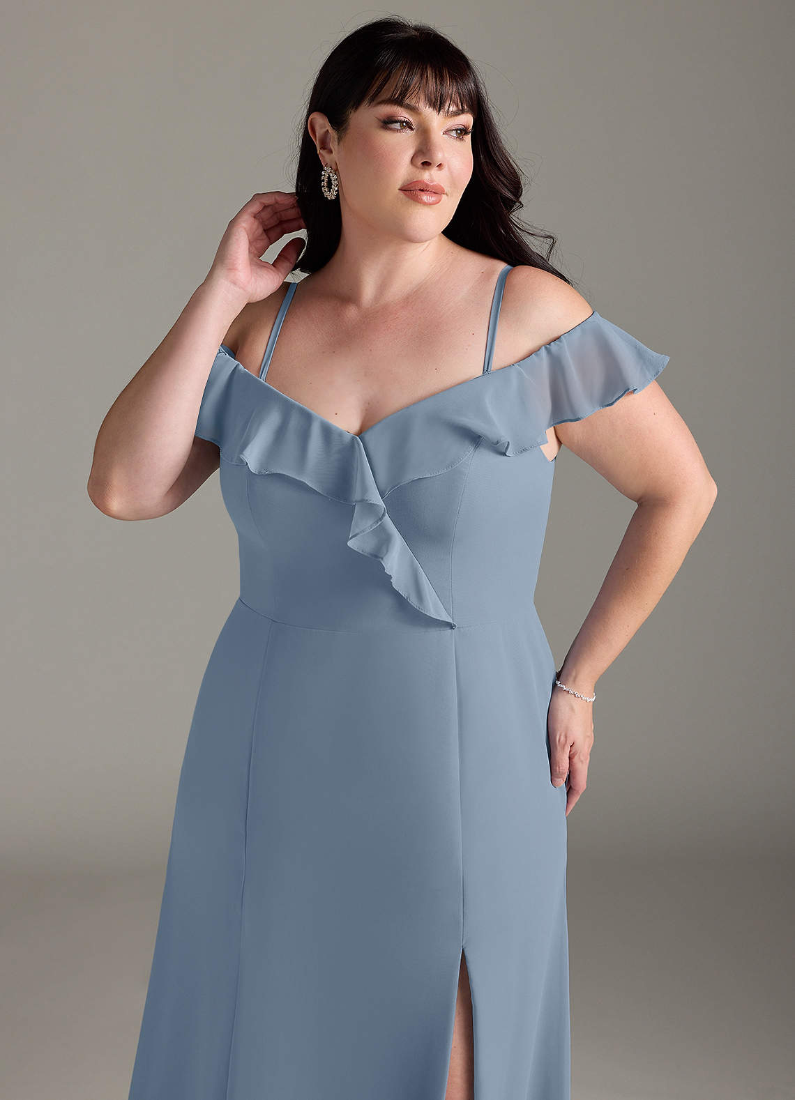 Azazie Sophie Ready to Ship Dusty Blue Chiffon Bridesmaid Dresses | Azazie