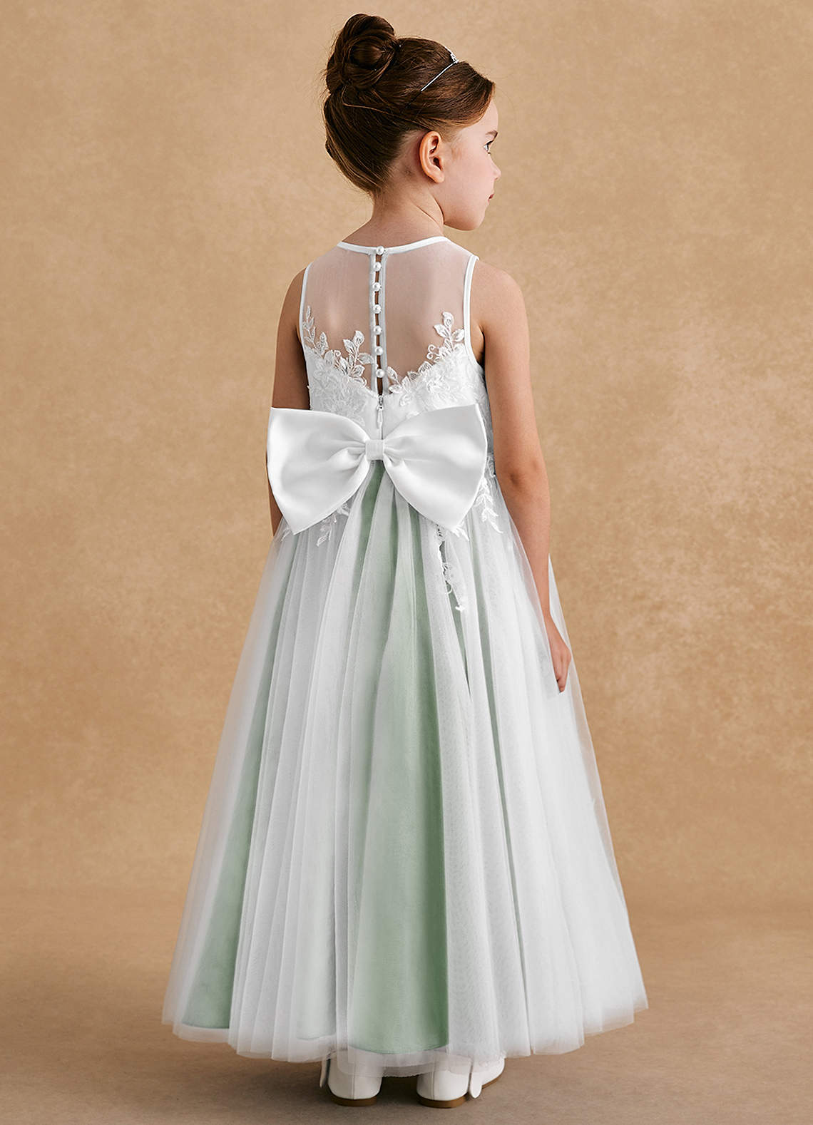 Azazie Bitsy Flower Girl Dresses Ivory Matcha A-Line Lace Tulle Dress image1