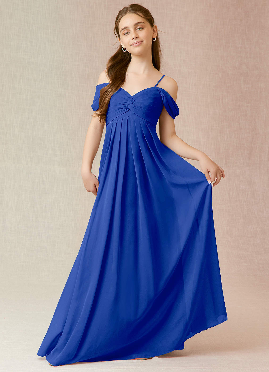 Azazie Kaitlynn Junior Royal Blue A-Line Off the Shoulder Chiffon Dress image1