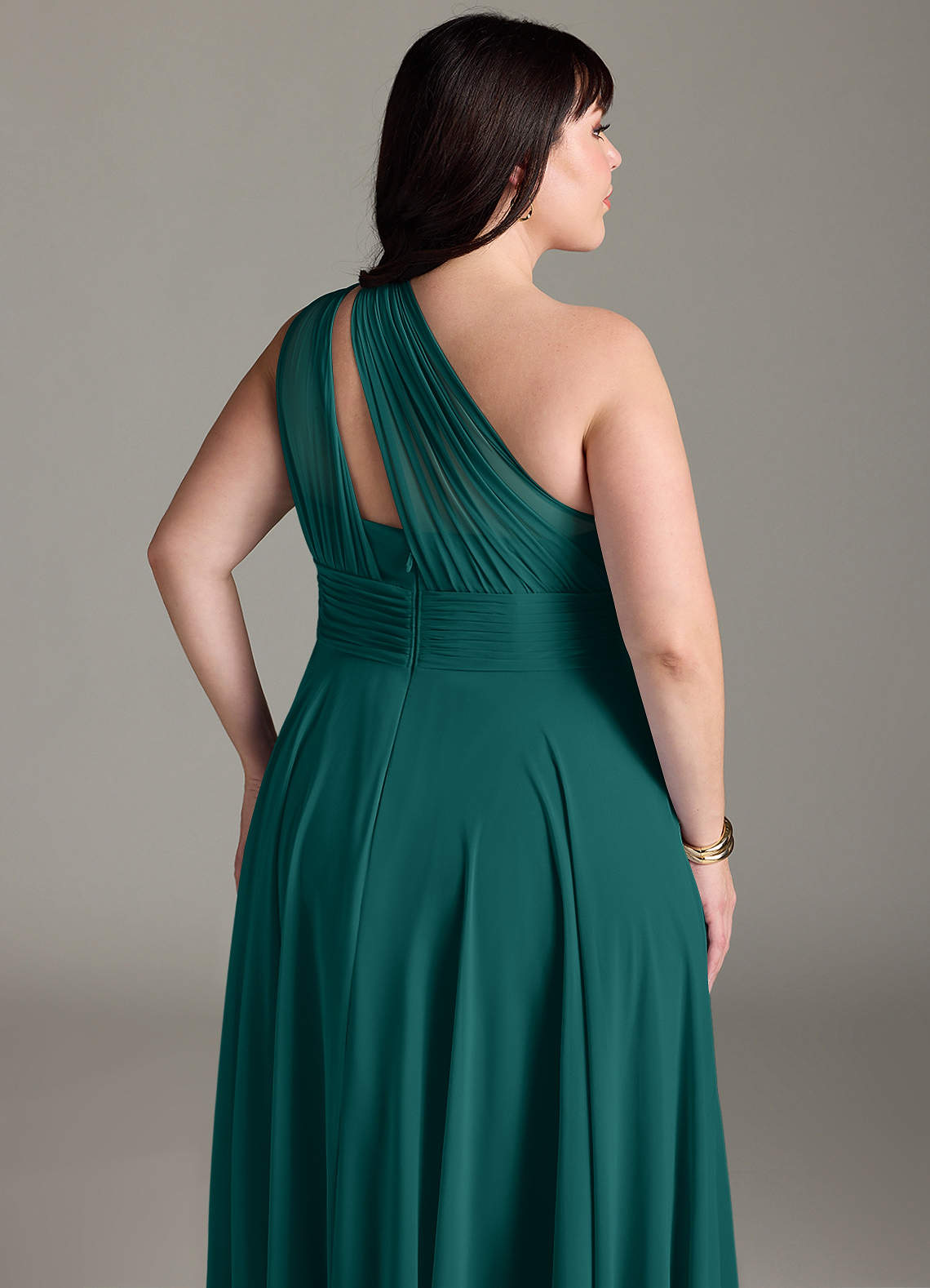 Azazie Charlize Abiti da Damigella Abito A-Line in Chiffon Monospalla Verde Pavone image12