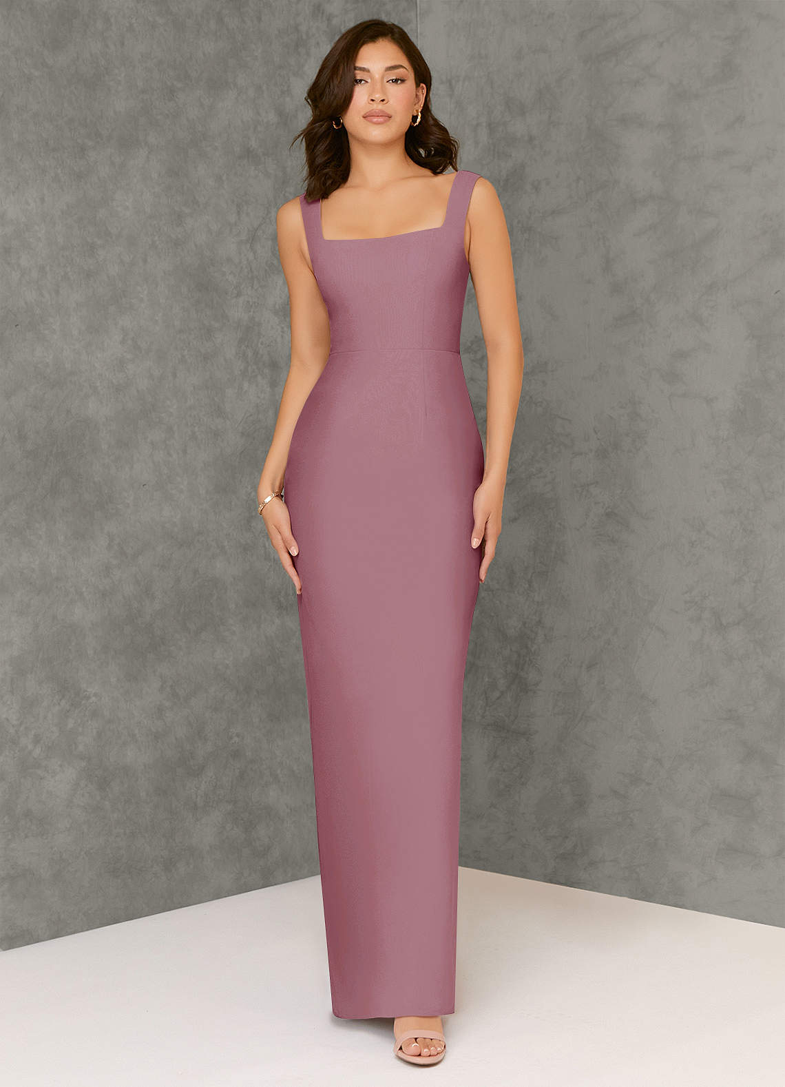 Azazie Flori Bridesmaid Dresses Vintage Mauve Sheath Square Neckline Chiffon Dress image1
