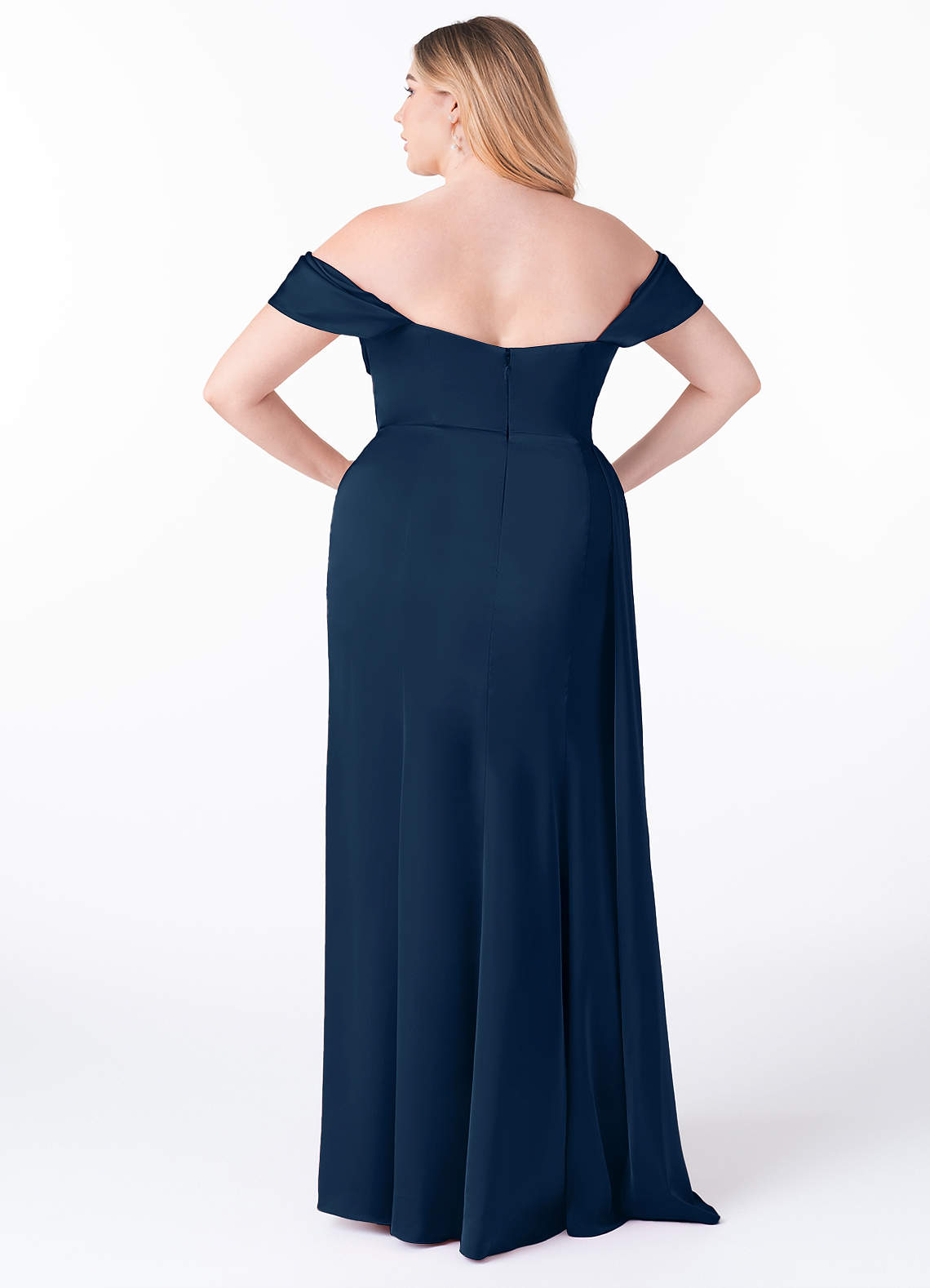 Azazie Amyra Bridesmaid Dresses Dark Navy Mermaid Off the Shoulder Stretch Satin Convertible Dress image10