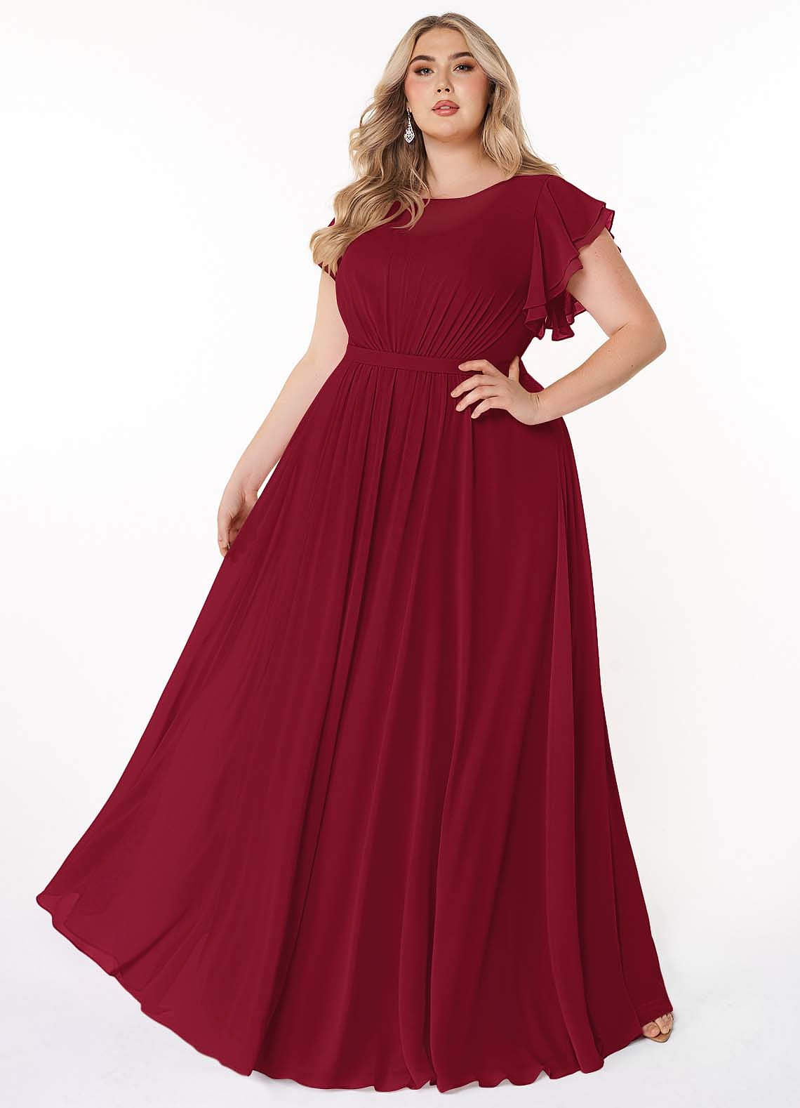 Azazie Daphne Modest Bridesmaid Dresses A-Line Ruffled Chiffon Floor-Length Dress image1
