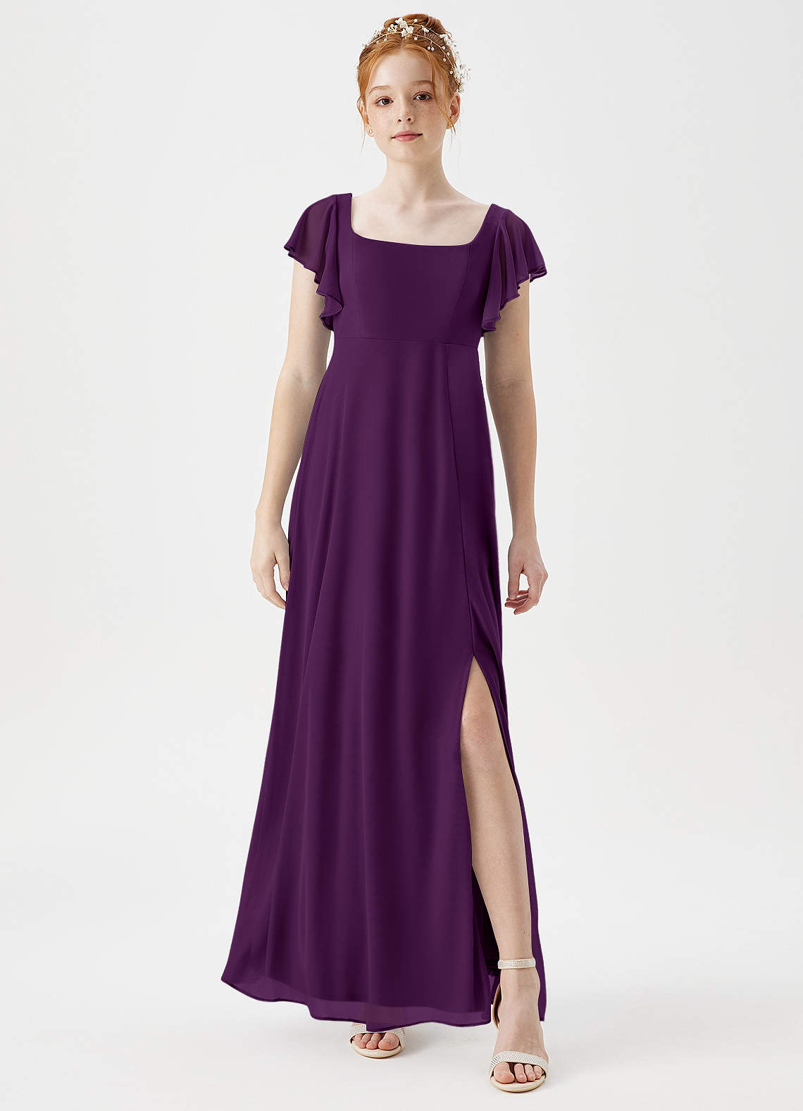 Azazie Bondi Junior A-Linie Seitliche Cut-Outs Gittergewebe Kleid Traube image1