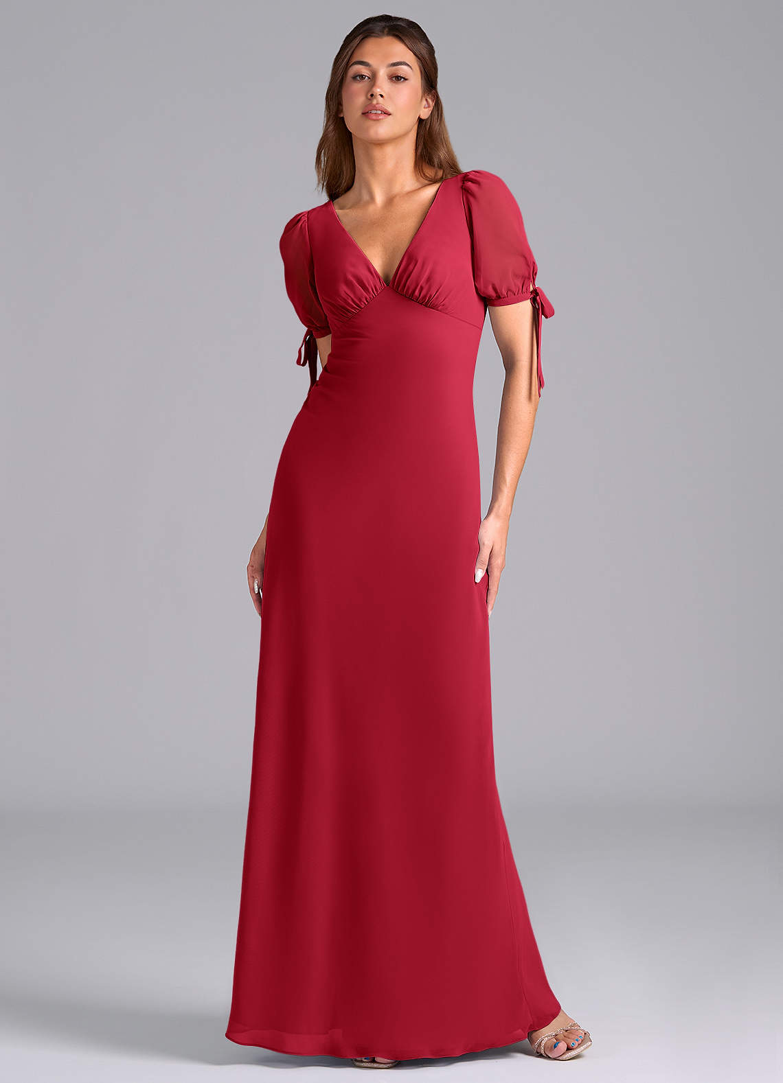 Azazie Pheby Bridesmaid Dresses Scarlet A-Line Pleated Chiffon Dress image1