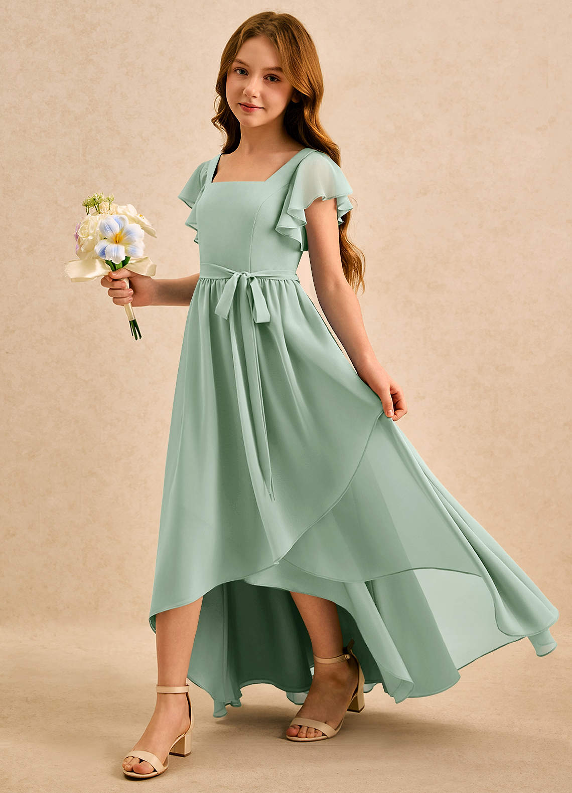 Azazie Milly Girls Formal Flower Girl Klänningar Klä A-Line i Chiffong Plisserad image5