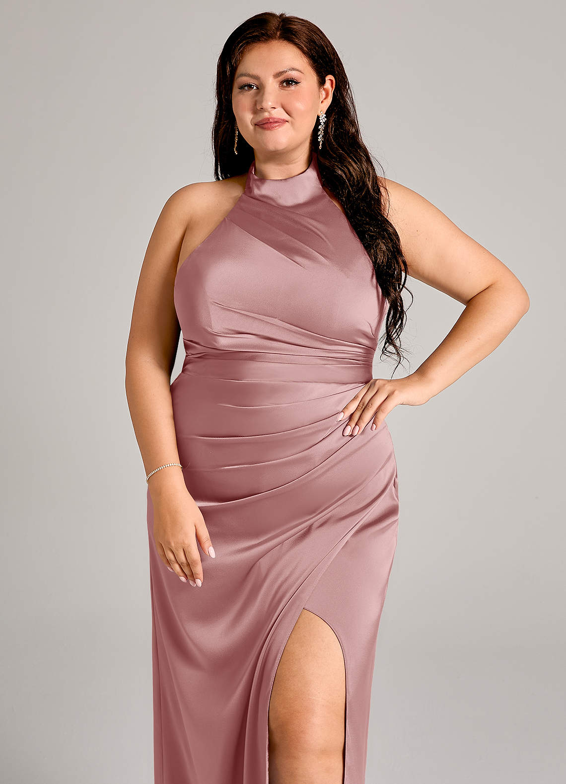 Azazie Jemma Bridesmaid Dresses Dusty Rose Sheath Pleated Stretch Satin Dress image9