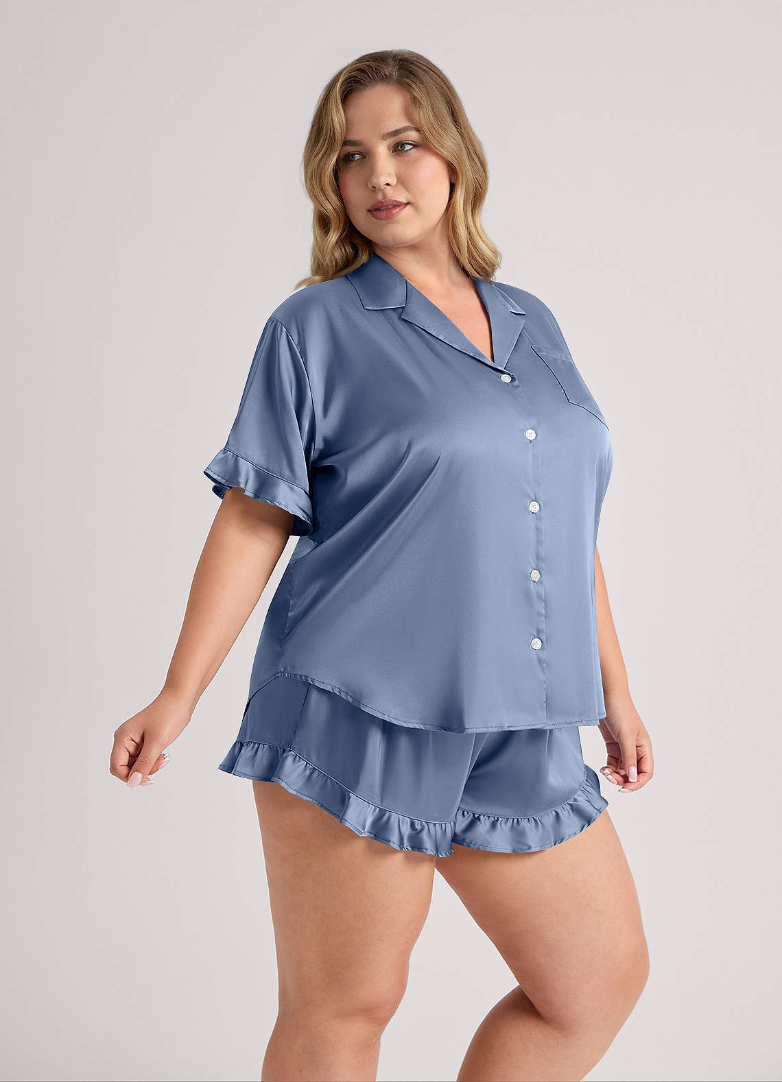 front Ruffled Short Sleeve Pajama Set