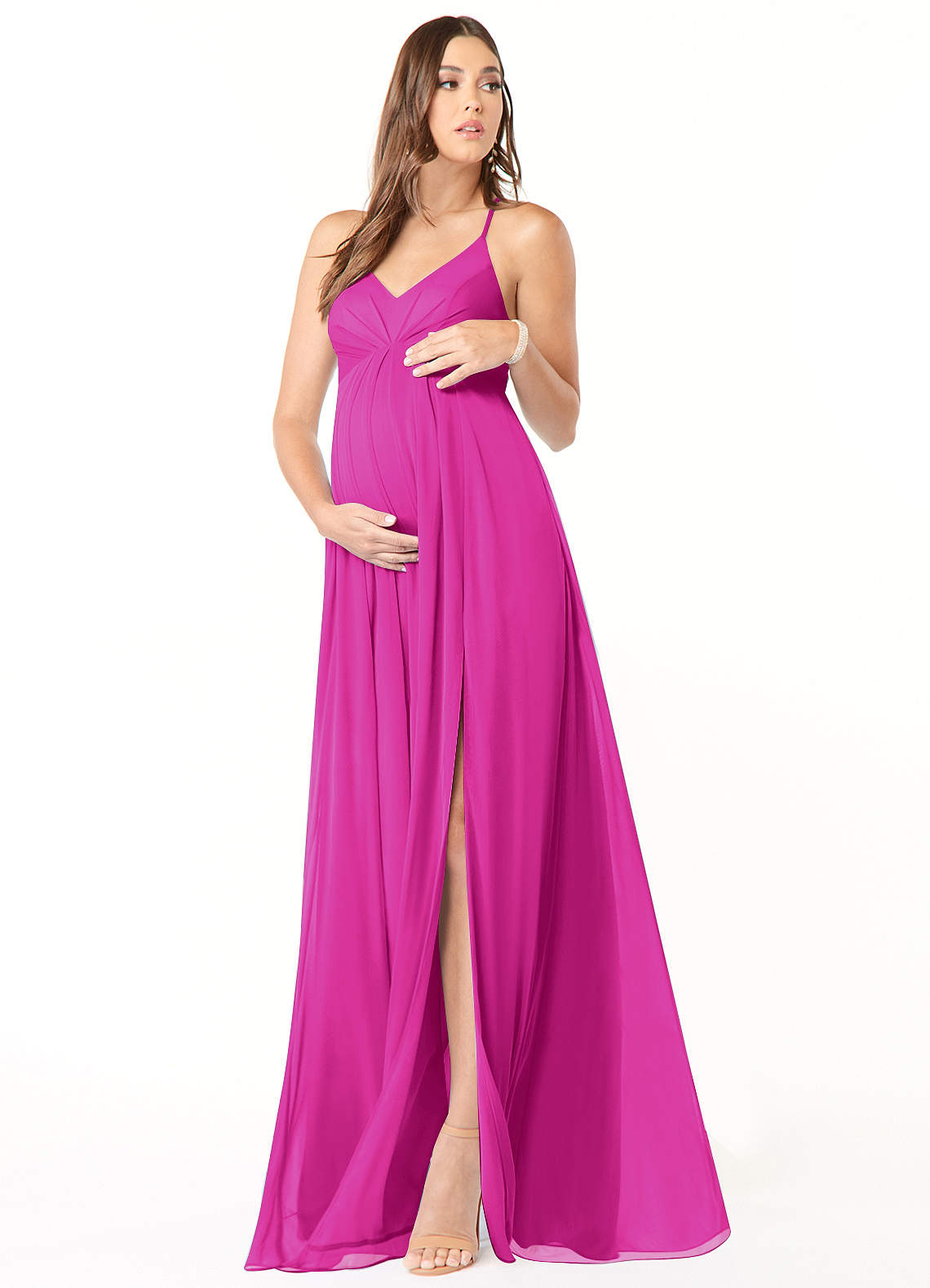 Azazie Annabelle Abiti da damigella d'onore premaman Abito A-Line con Scollo a V a Pieghe Maglia Floor-Length image1