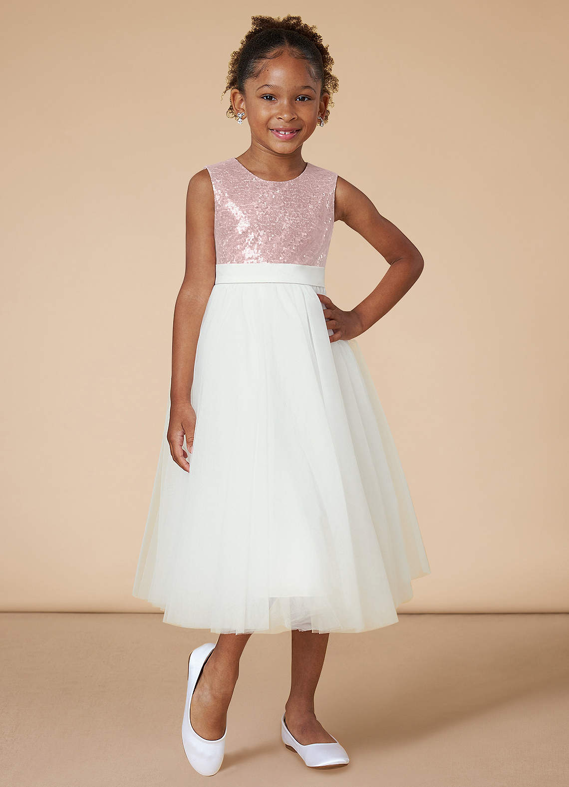 Azazie Anza Vente Finale Robe Trapèze en Tulle Paillettes Rose Poussiéreuse image1