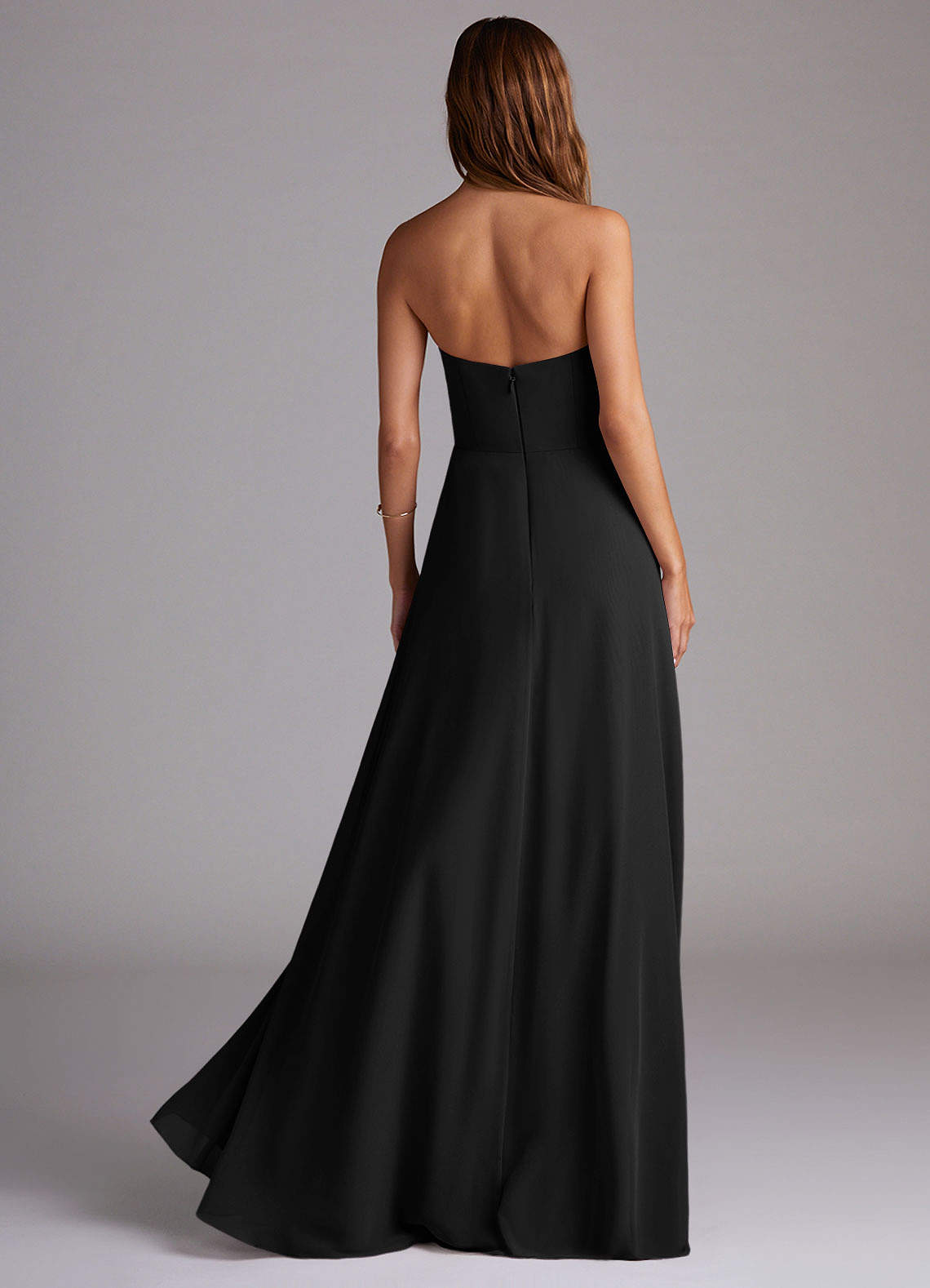 Azazie Wren Bridesmaid Dresses Black A-Line Side Slit Chiffon Convertible Dress image1