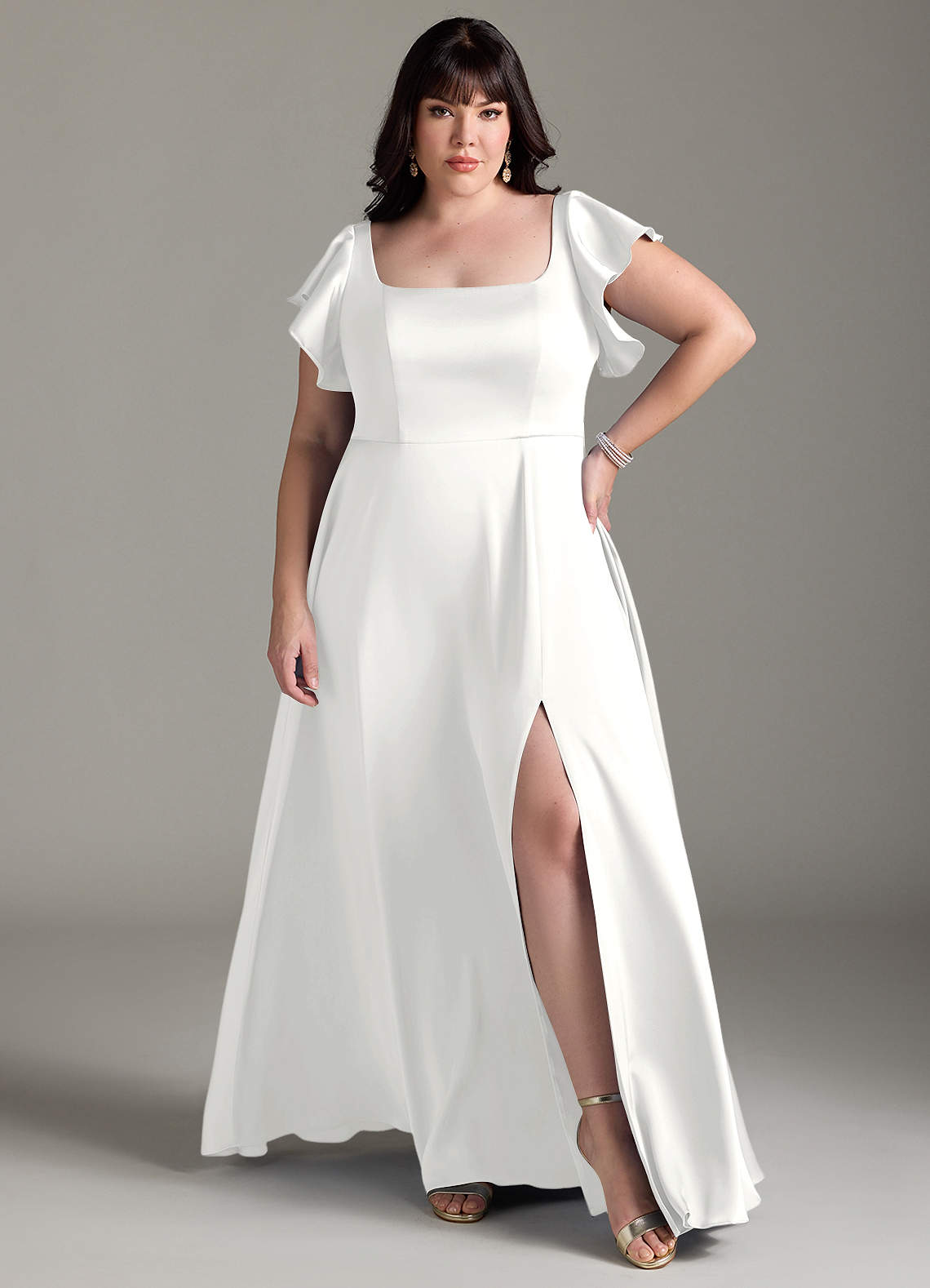 Azazie Bondi Bridesmaid Dresses White A-Line Bow Stretch Satin Dress image1