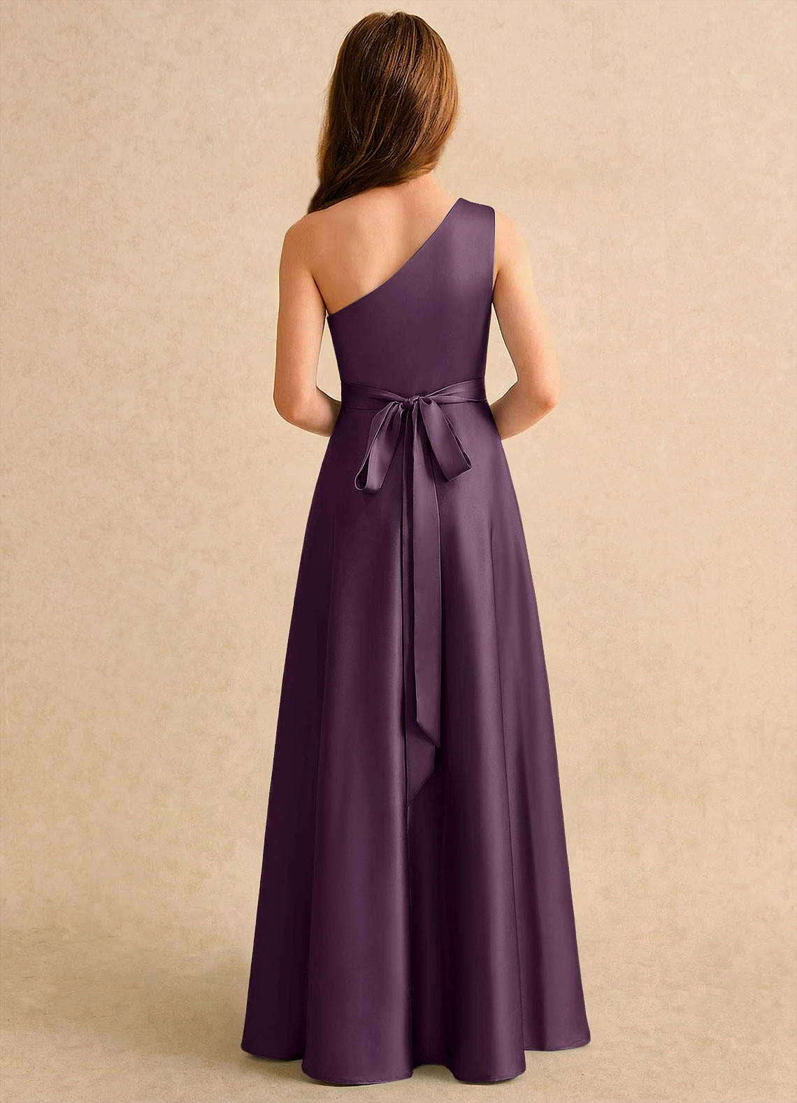 Azazie Puddles Girls Formal Flower Girl Klänningar Klä A-Line i Stretch Satin Ena axeln image1