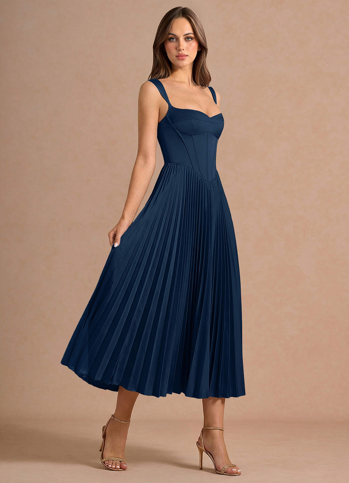 navy blue dress mid length Navy Blue Dress, Women Circle Dress, Pleated Dress, Plus Size Clothing, Long Sleeves Dress, Midi Dress, Bridesmaid Dress, 1950