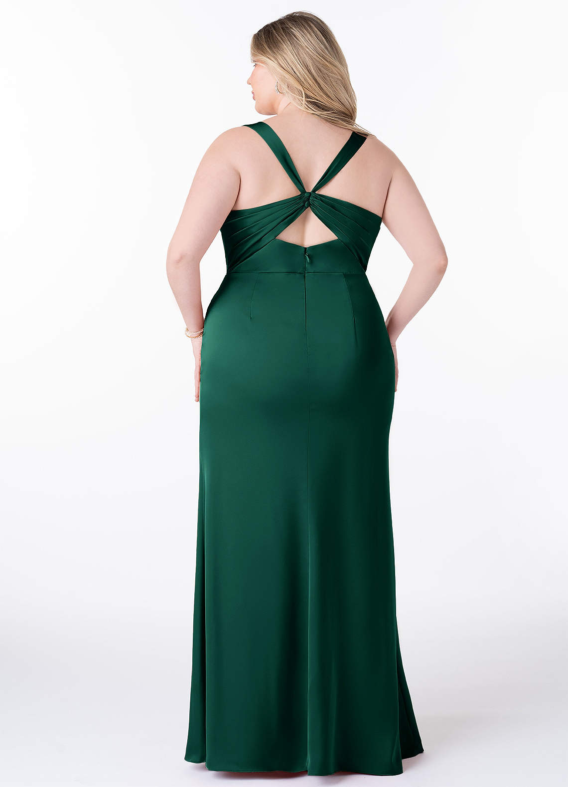 Azazie Mero Bridesmaid Dresses Emerald Sheath Pleated Stretch Satin Dress image6