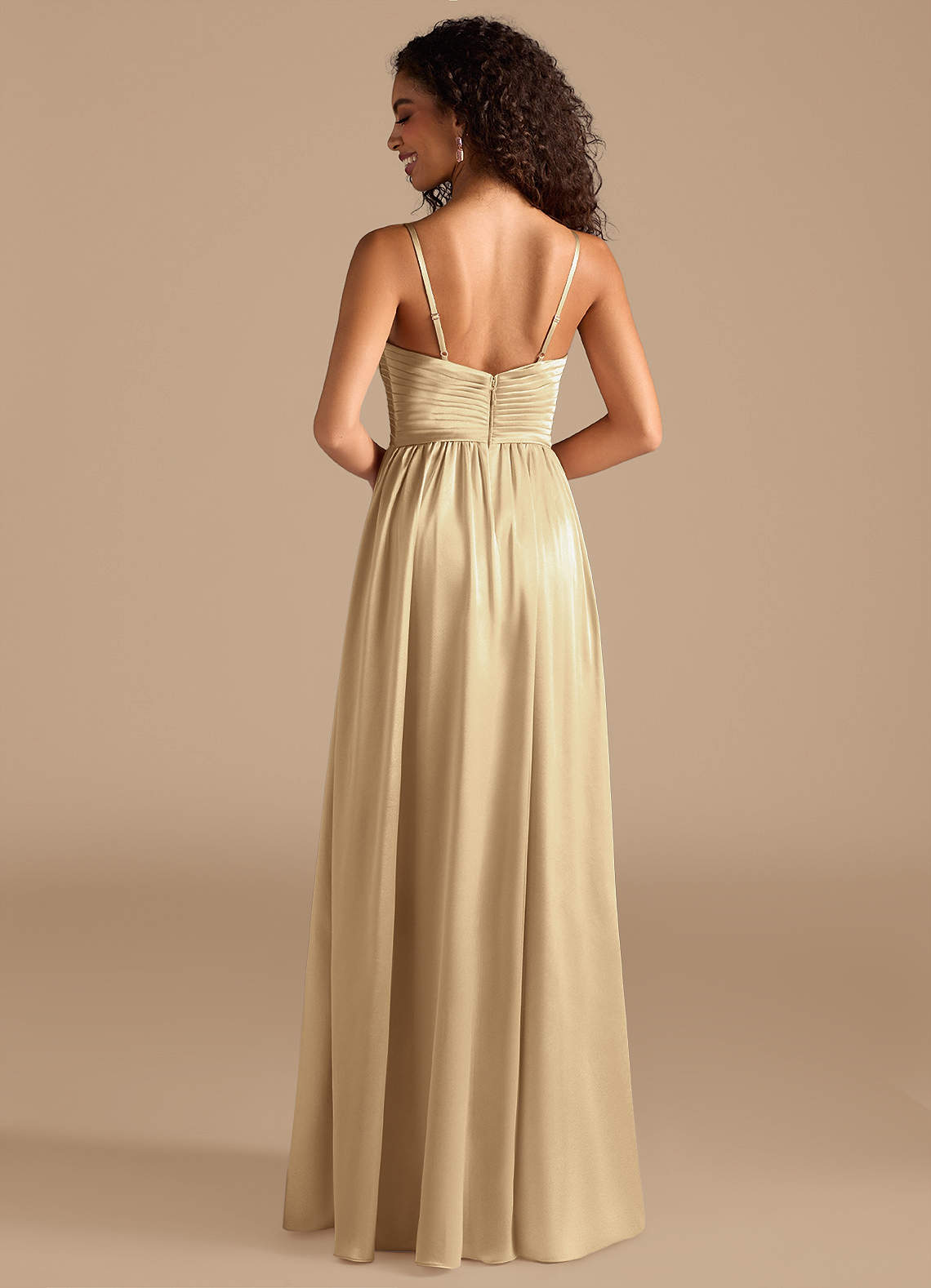 knee length dresses for ladies Ayla Pleated Satin Gown | Metallic Gold | Xs - 60 | Satin, Not Transparent, Balloon Sleeves | Clothing