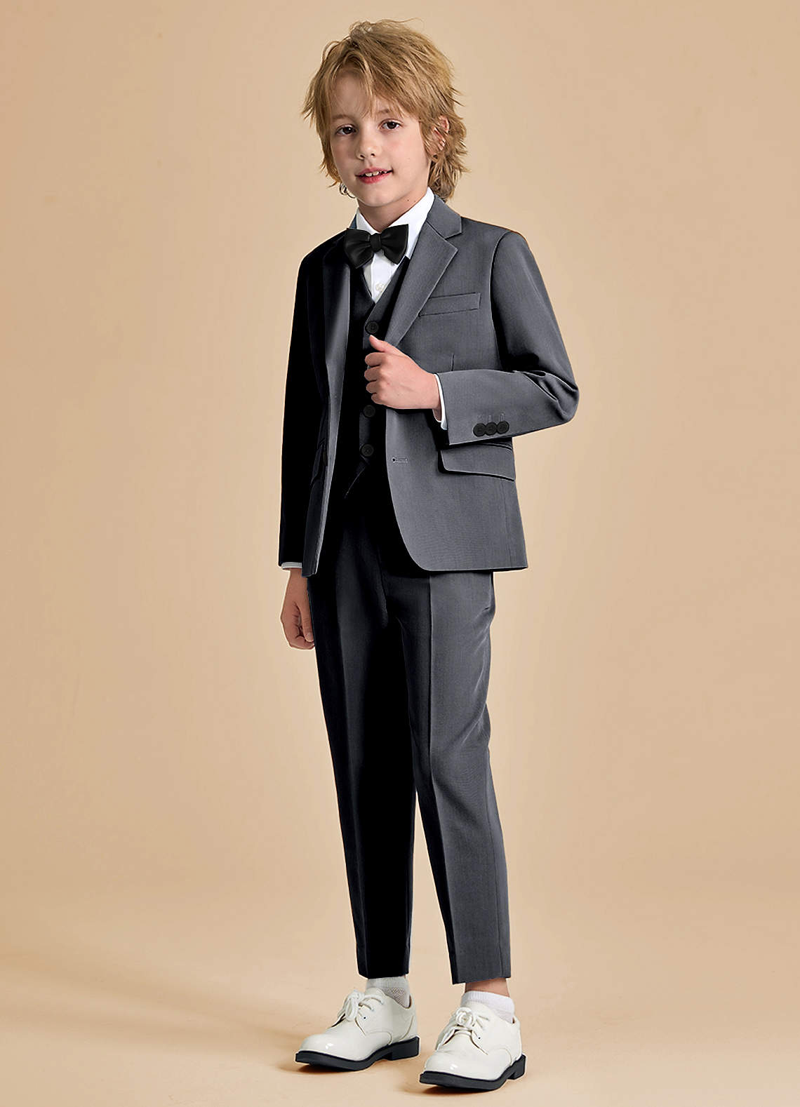 front Oliver Boys Charcoal 5-Piece Suit