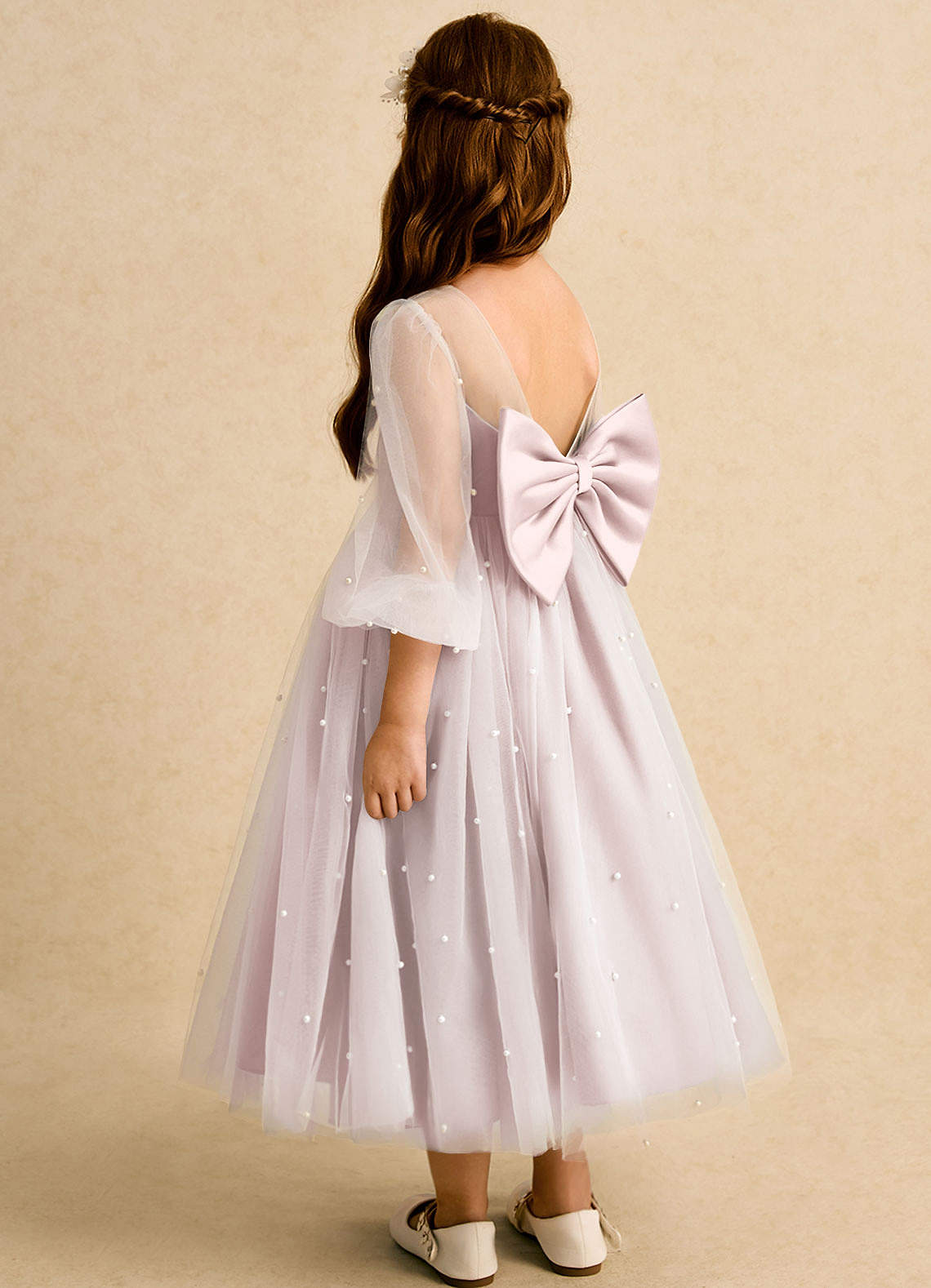 Azazie Trudy Flower Girl Dresses Blushing Pink Ball-Gown Sweetheart Neckline Tulle Dress image6