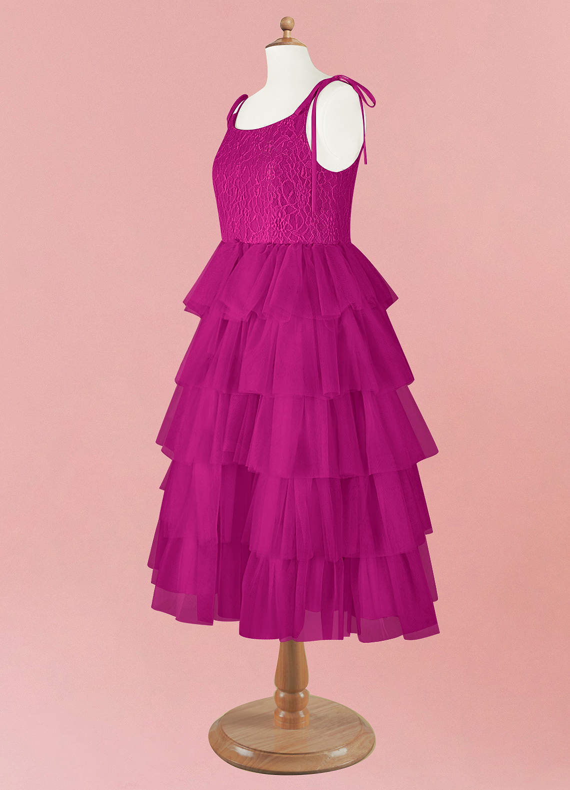 Barbie ♥ Azazie Flower Girl Dresses Fuchsia A-Line Spaghetti Strap Tulle Dress image10