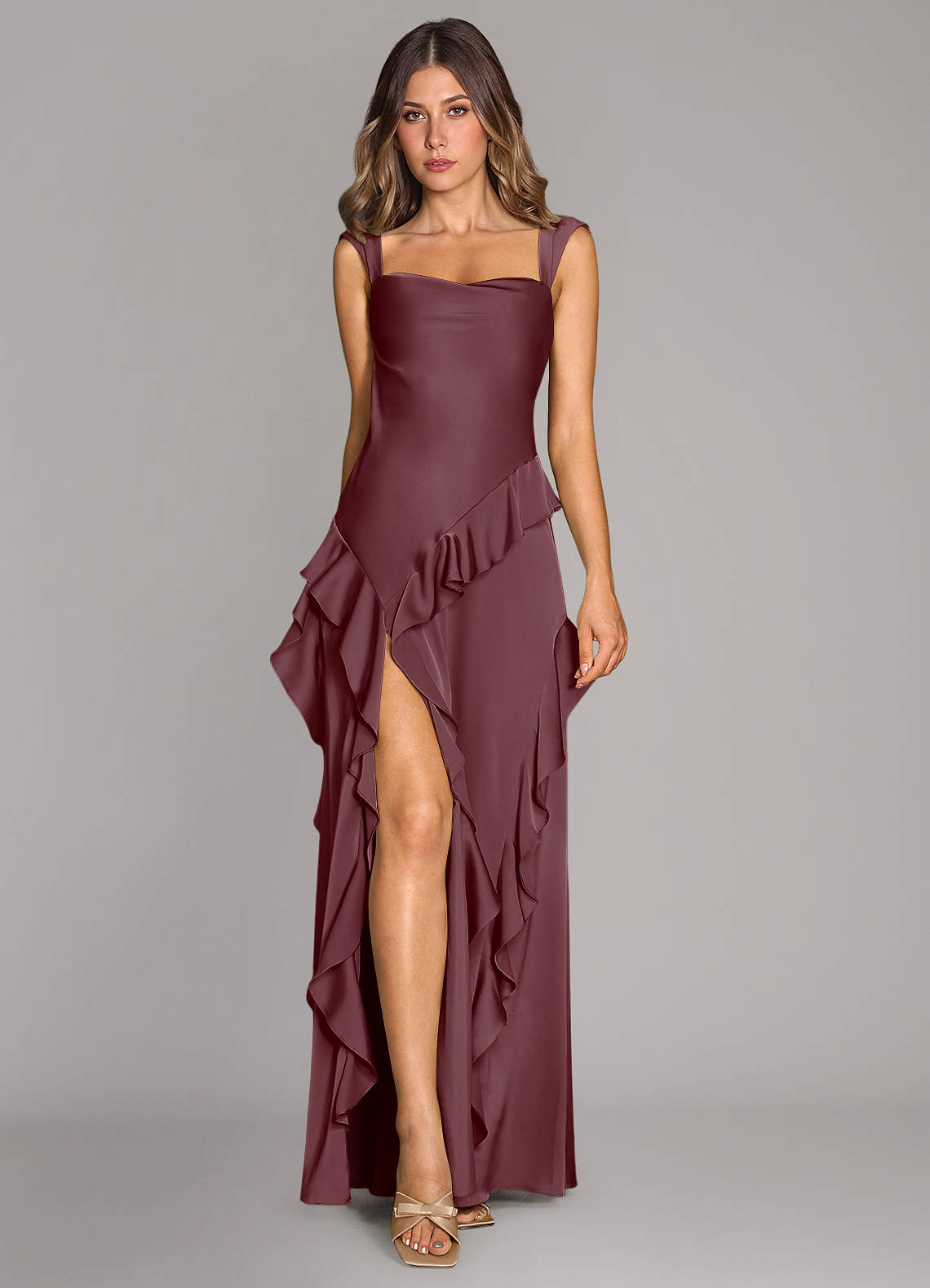 Azazie Sloane Bridesmaid Dresses Sangria A-Line Sweetheart Neckline Stretch Satin Dress image1