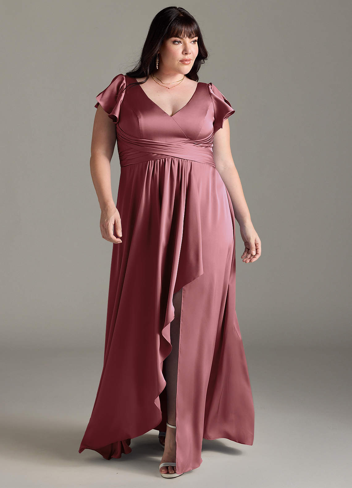 Azazie Omari Abiti da Damigella Abito A-Line in Raso Elasticizzato Ametista image1