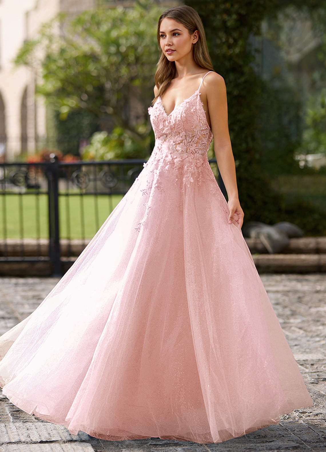 floral pink wedding dress Peach Bohemian Lace A-Line Vintage Romantic Tulle DorrisDress The gowns majestic train gracefully trails behind Strapless Floral Wedding Dress Blue