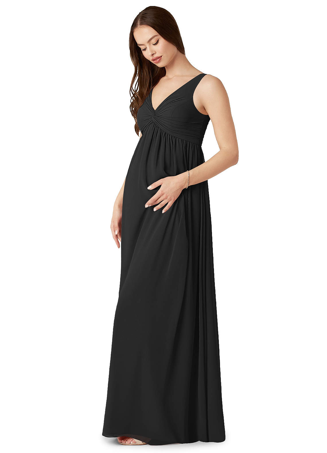 Azazie Yetta Maternity Bridesmaid Dresses A-Line V-Neck Gathered Chiffon Floor-Length Dress image3