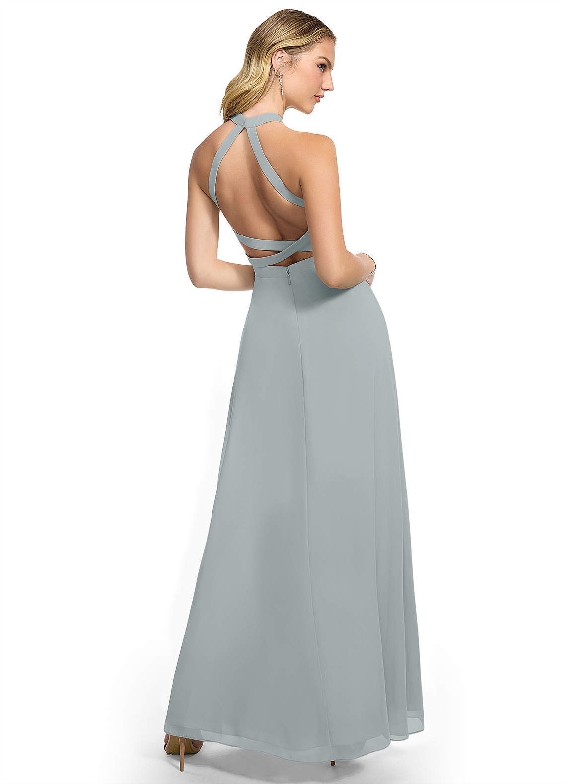 dolphin gray bridesmaid dresses Grey Keyhole Back Floor Length Chiffon Pockets Bridesmaid Dress main image 0