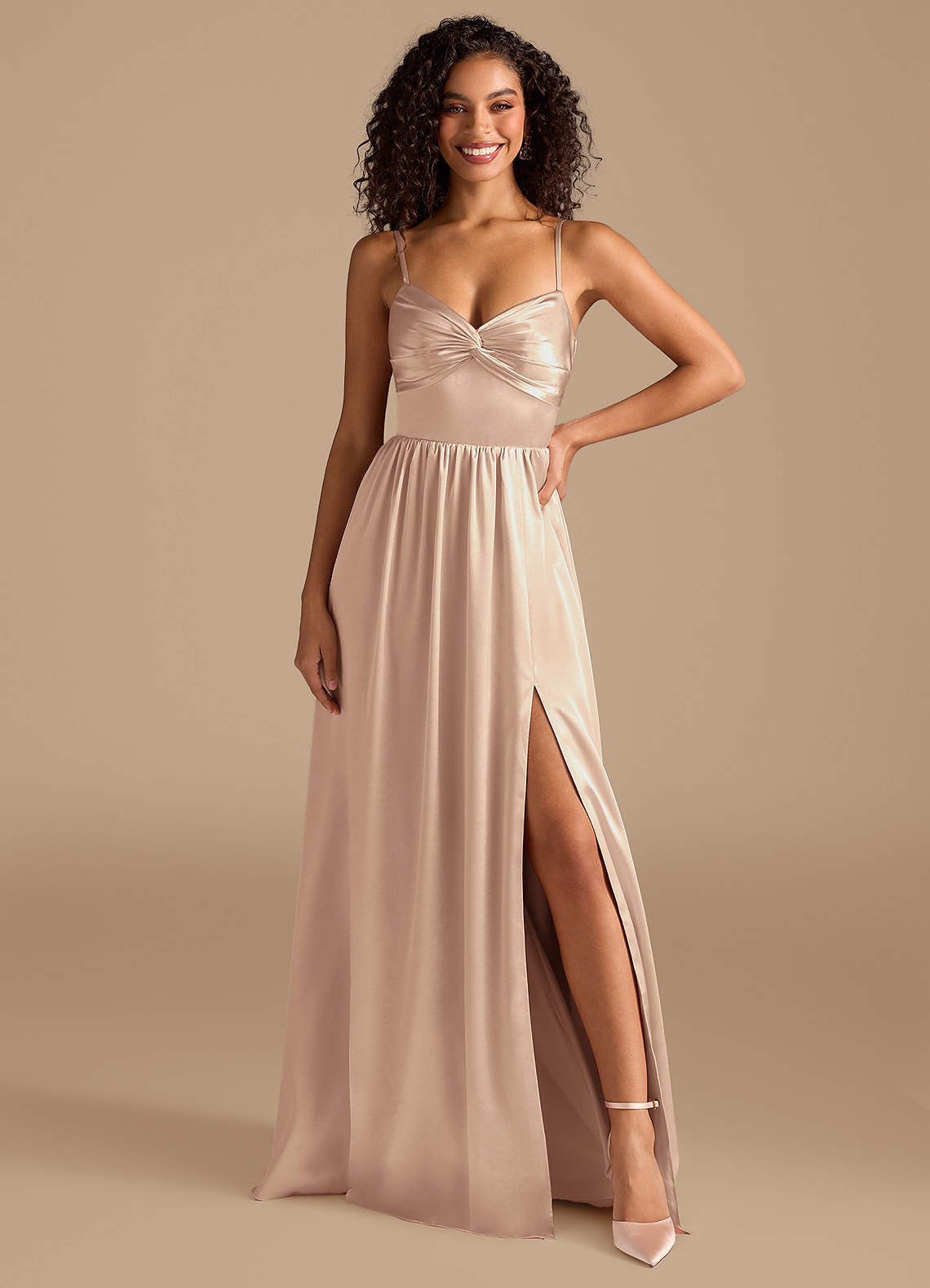 Azazie Zeya English Rose Metallic Satin Bridesmaid Dresses | Azazie