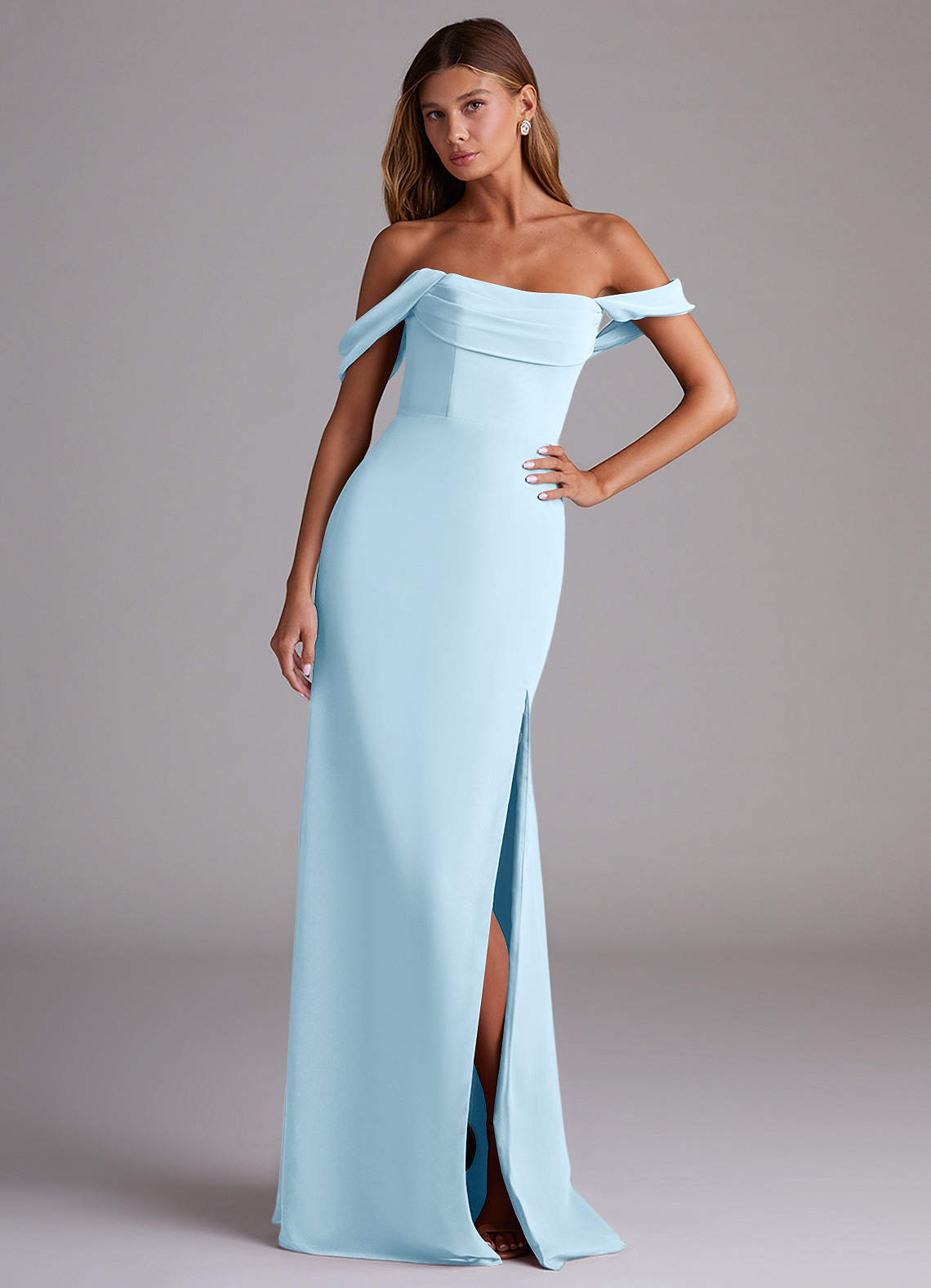 Azazie Saige Bridesmaid Dresses Sky Blue A-Line Off the Shoulder Chiffon Convertible Dress image3