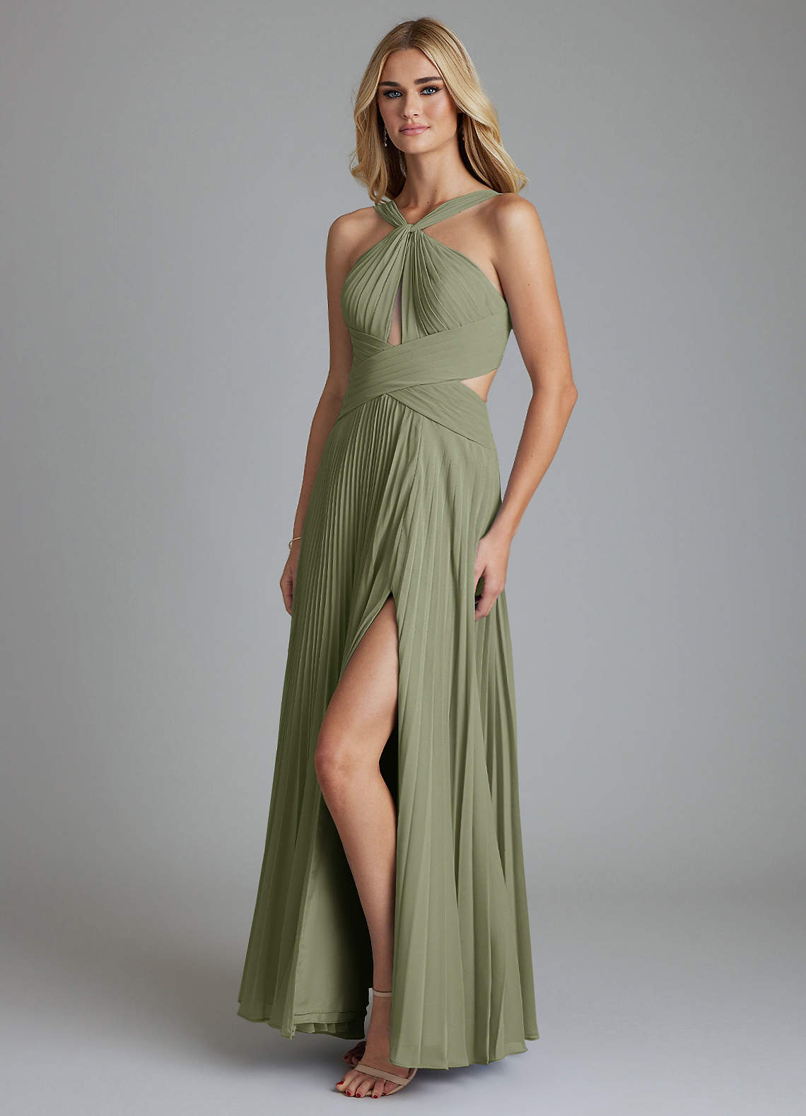 Azazie Hosanna Vestidos de madrinha de casamento Vestido Pistache de Chiffon de Linha A com Plissado image4