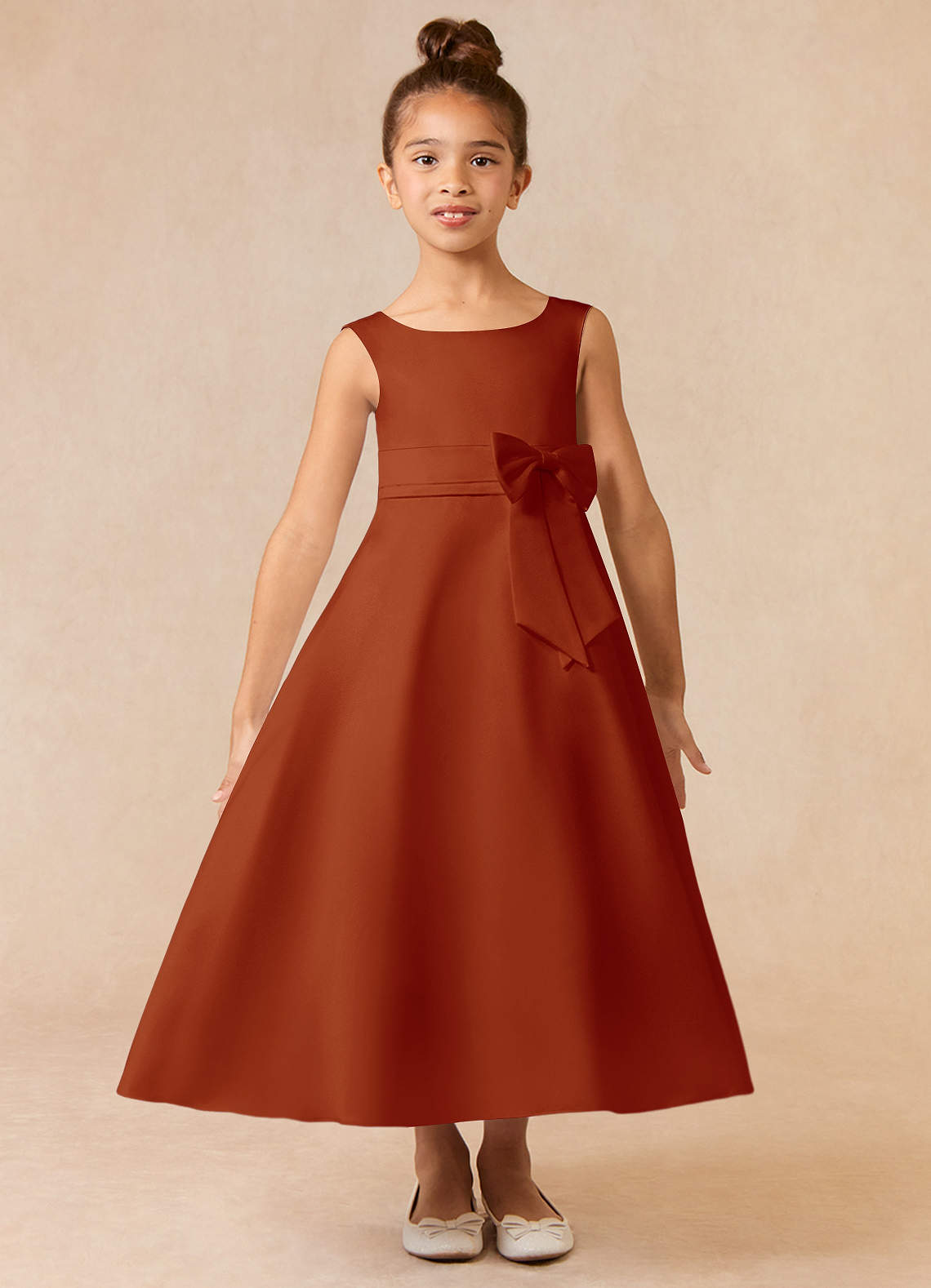Paprika Azazie Lindy Paprika ALine Pleated Matte Satin Dress Azazie