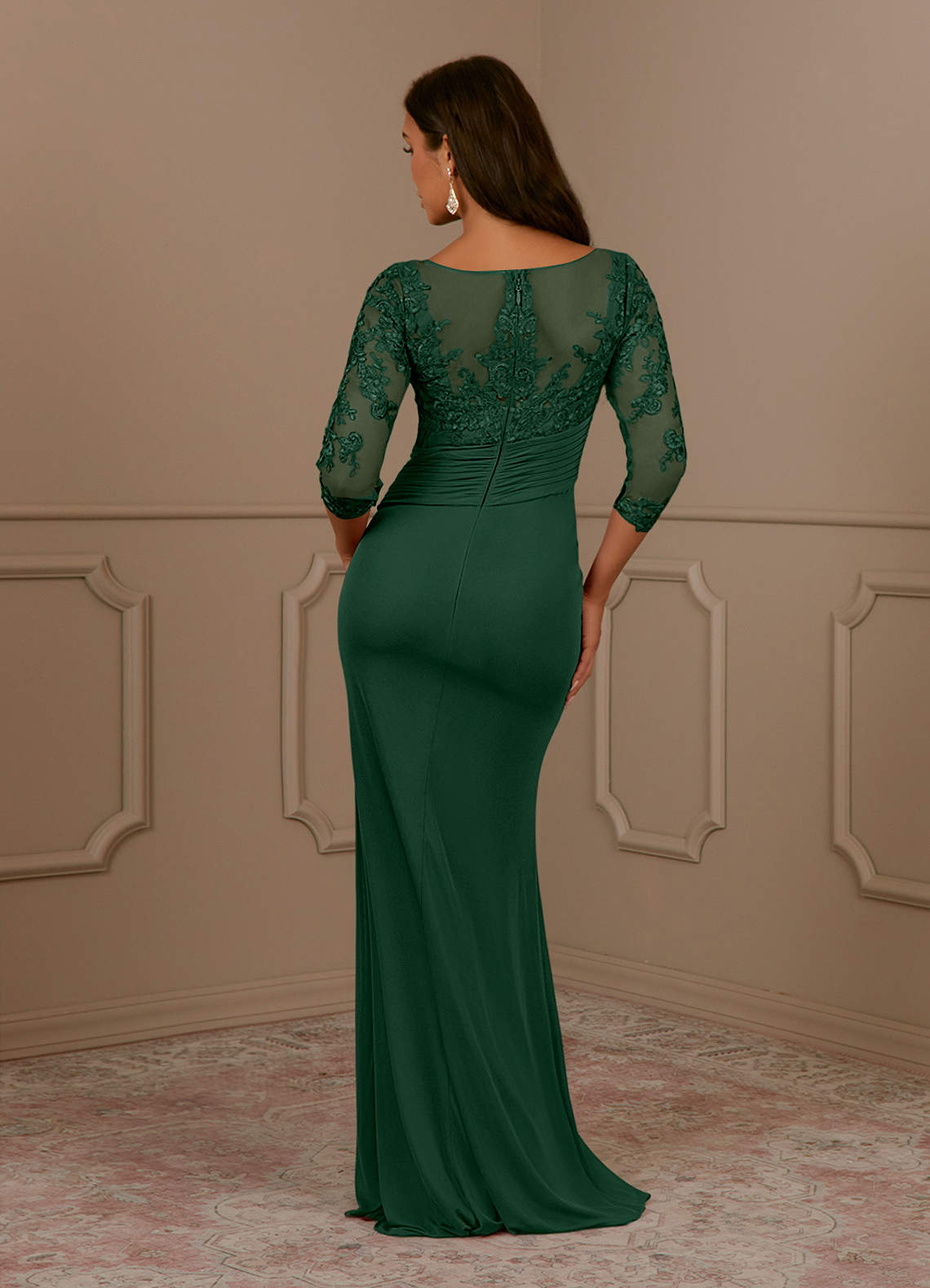 Azazie Fatemah Mother of the Bride Dresses Dark Green Mermaid Scoop Lace Lace Dress image3