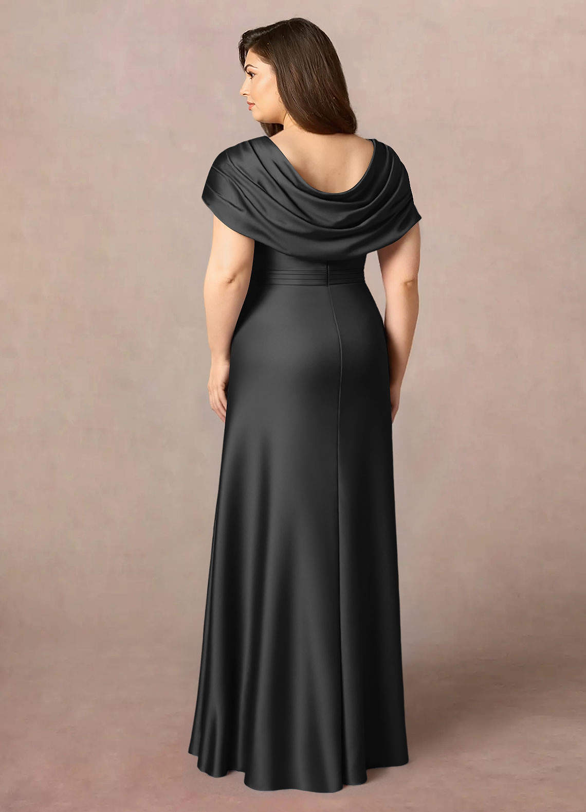 Azazie Branford Black A-Line Pleated Stretch Satin Dress | Azazie