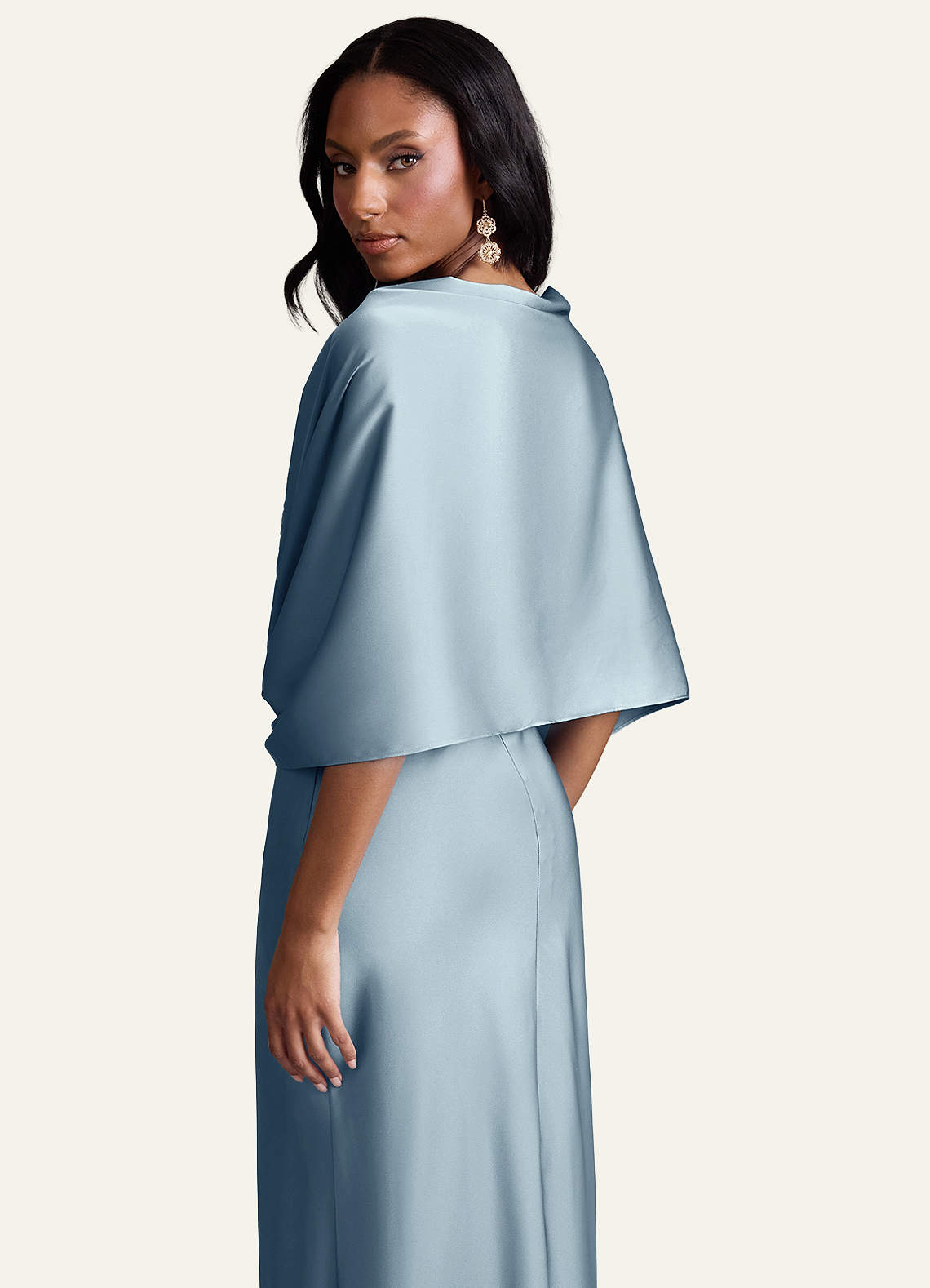 front Azazie Matching Color Aleena Stretch Satin Shawl