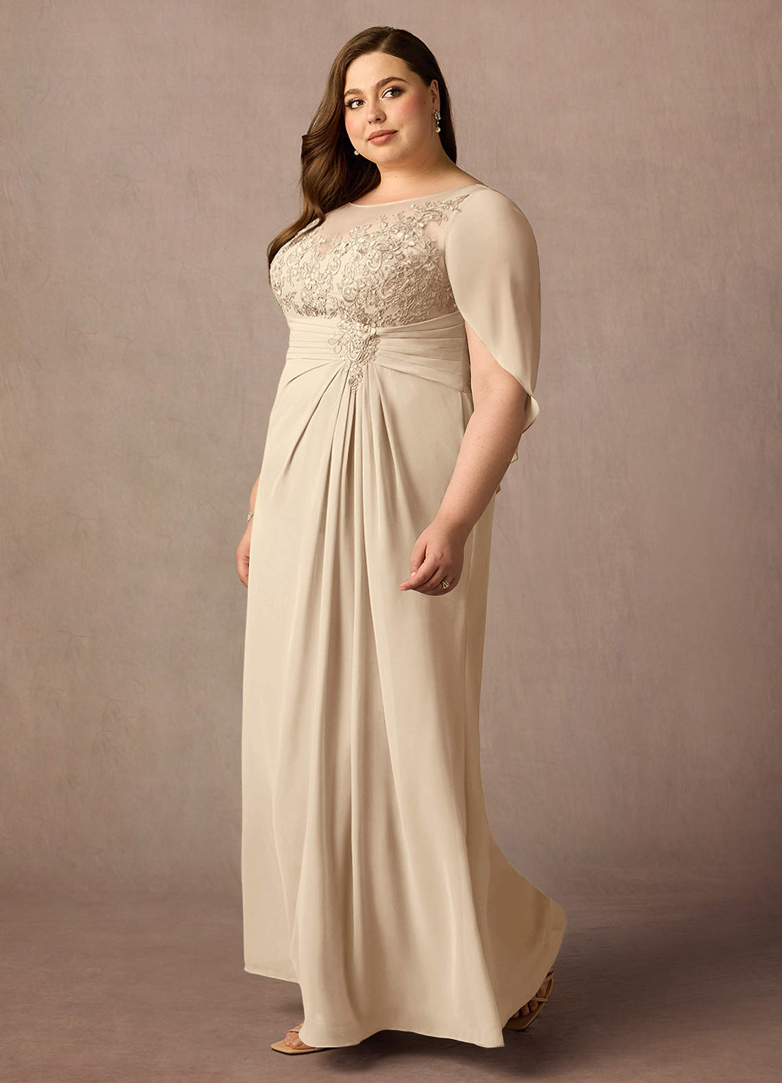 Azazie Hera Mother of the Bride Dresses Champagne A-Line Lace Capelet Chiffon Dress image7