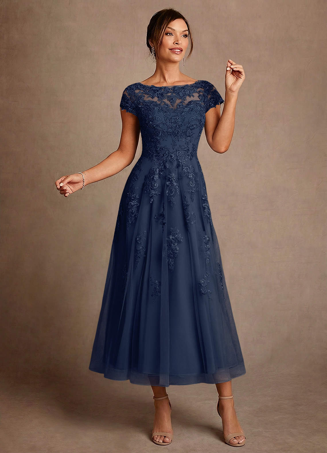 Azazie Jolanda Vestidos para mãe da noiva Vestido Azul Marinho de Renda de Linha A image2