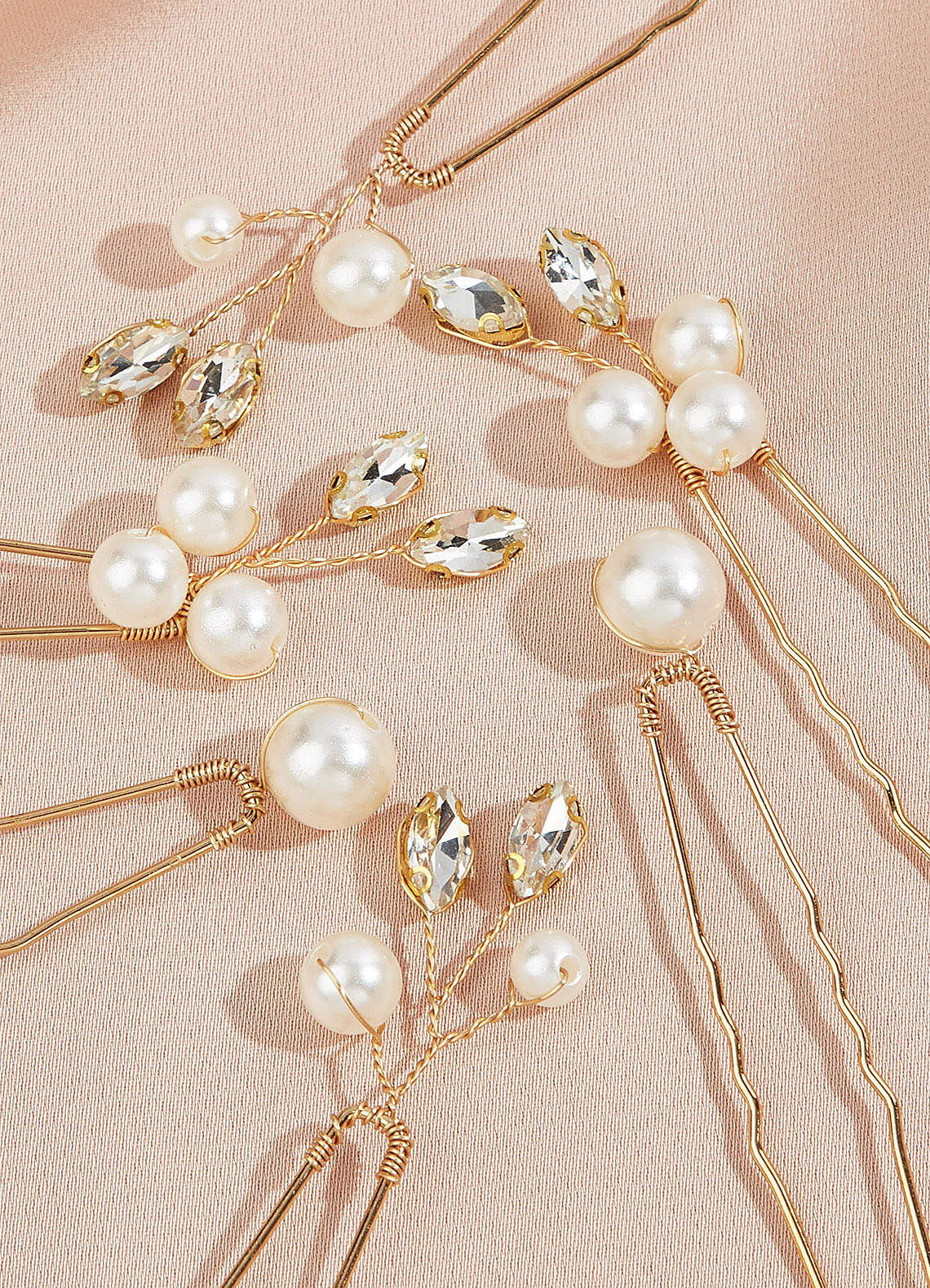 front Pearl Rhinestone Embellished Hair pins