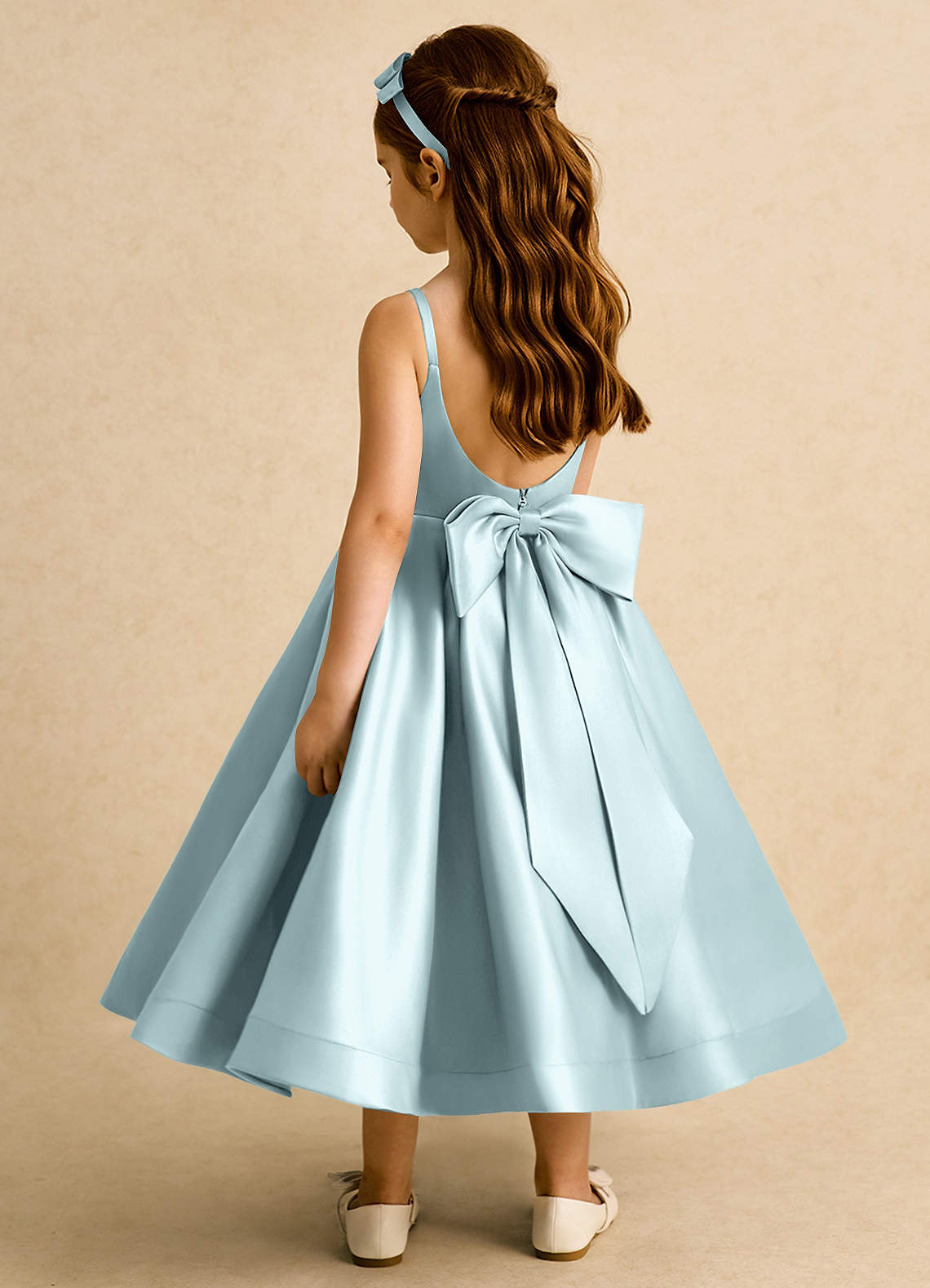 Azazie Babs Blumenmädchenkleider Ballkleid Plissee Matte Satin Kleid Nebel image1