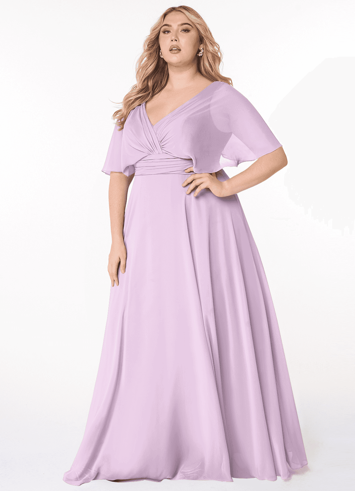 Azazie Pamela Robes de demoiselle d'honneur Robe Trapèze en Mousseline de soie Col V plissé Frostiges Flieder image1