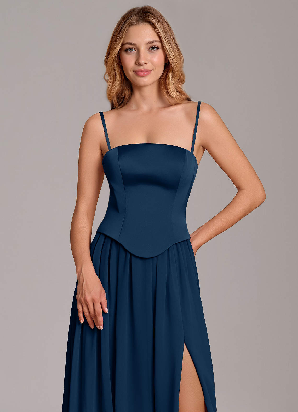 Azazie Cadence Dark Navy Stretch Satin Bridesmaid Dresses | Azazie CA